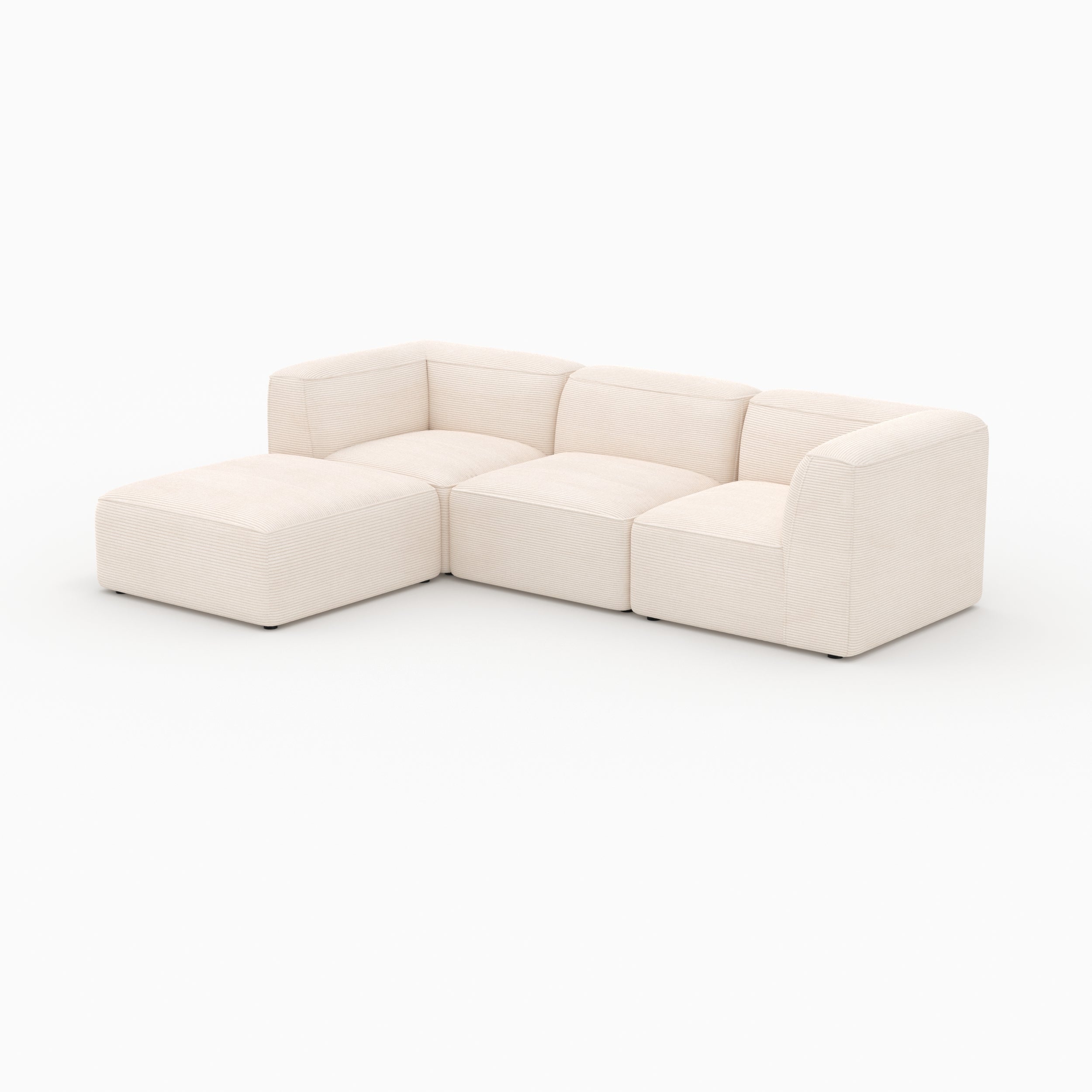 Ensemble salon Mina velours blanc canapé et pouf 3 places