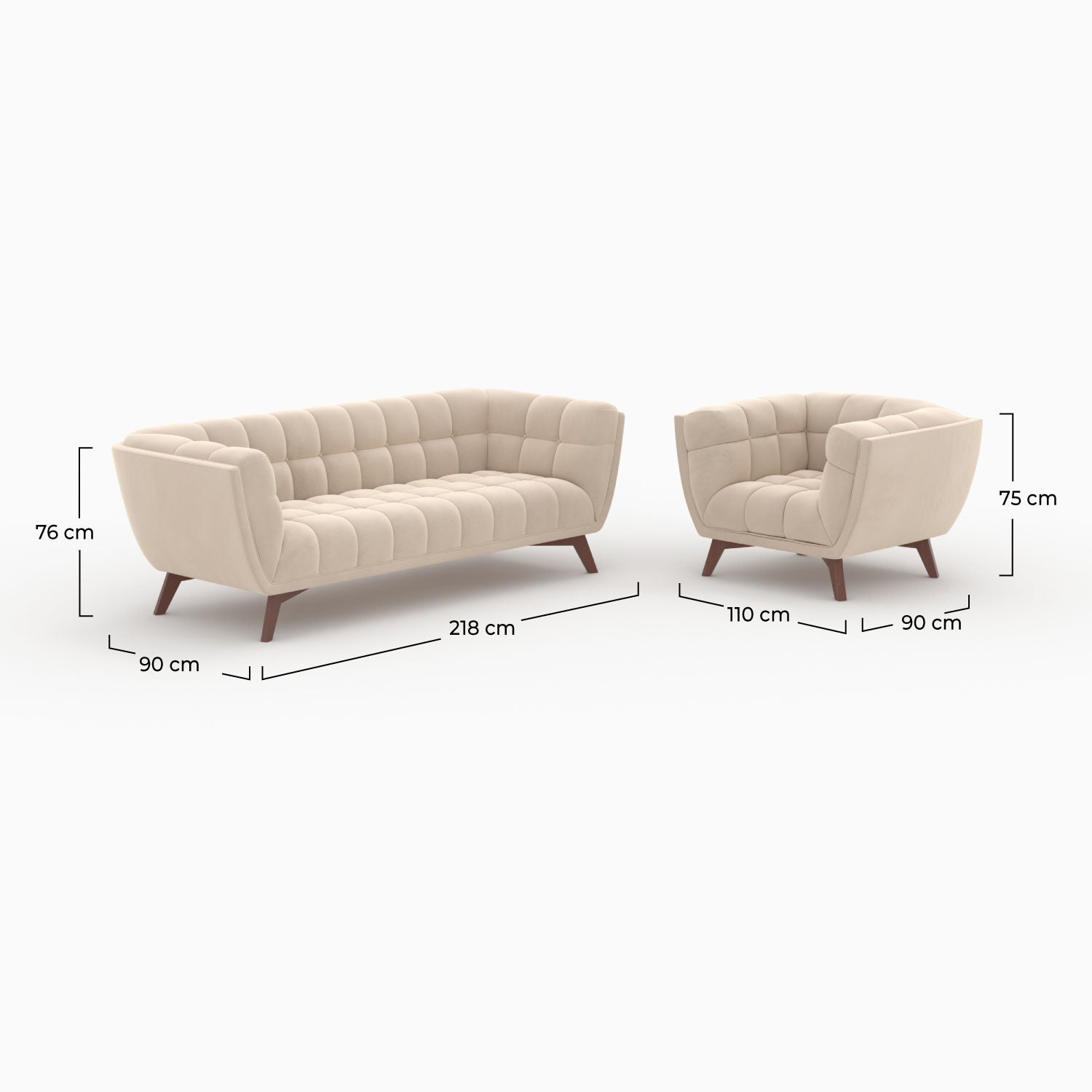 Ensemble salon Mona beige velours canapé 4 places
