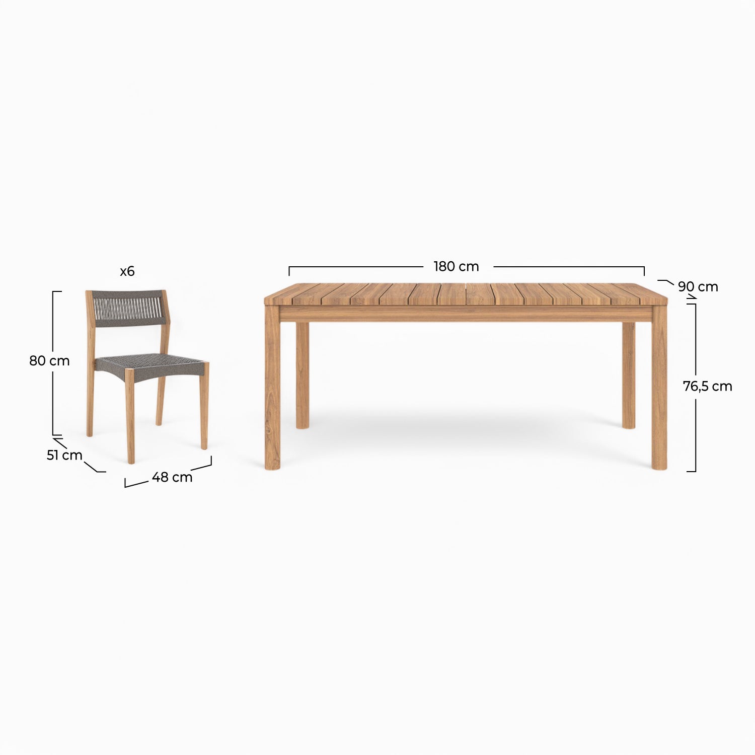 set tavolo e sedie da giardino 6 persone in legno massello di teak kora