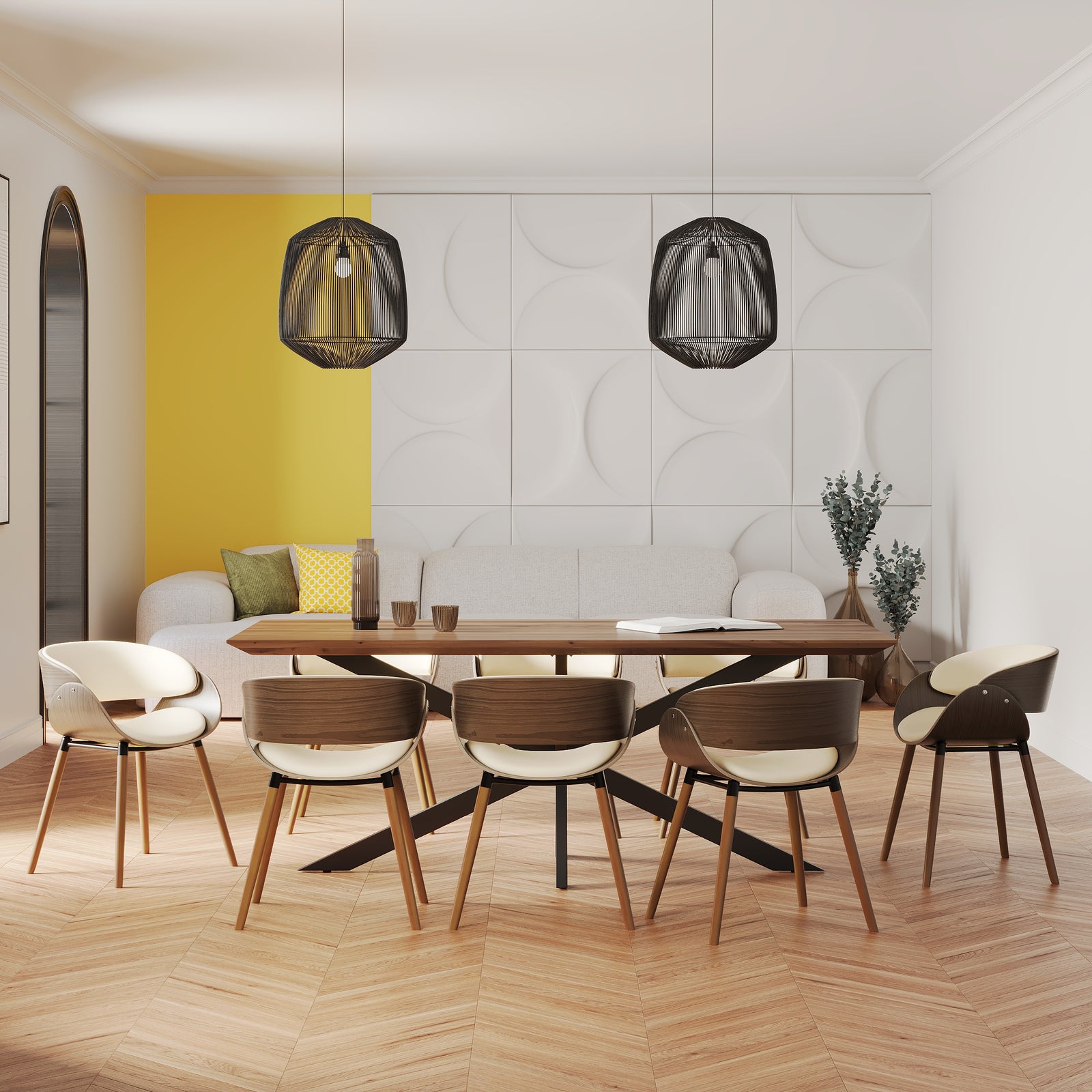 ensemble table et chaises de jardin en cuir blanc et bois marron 8 places