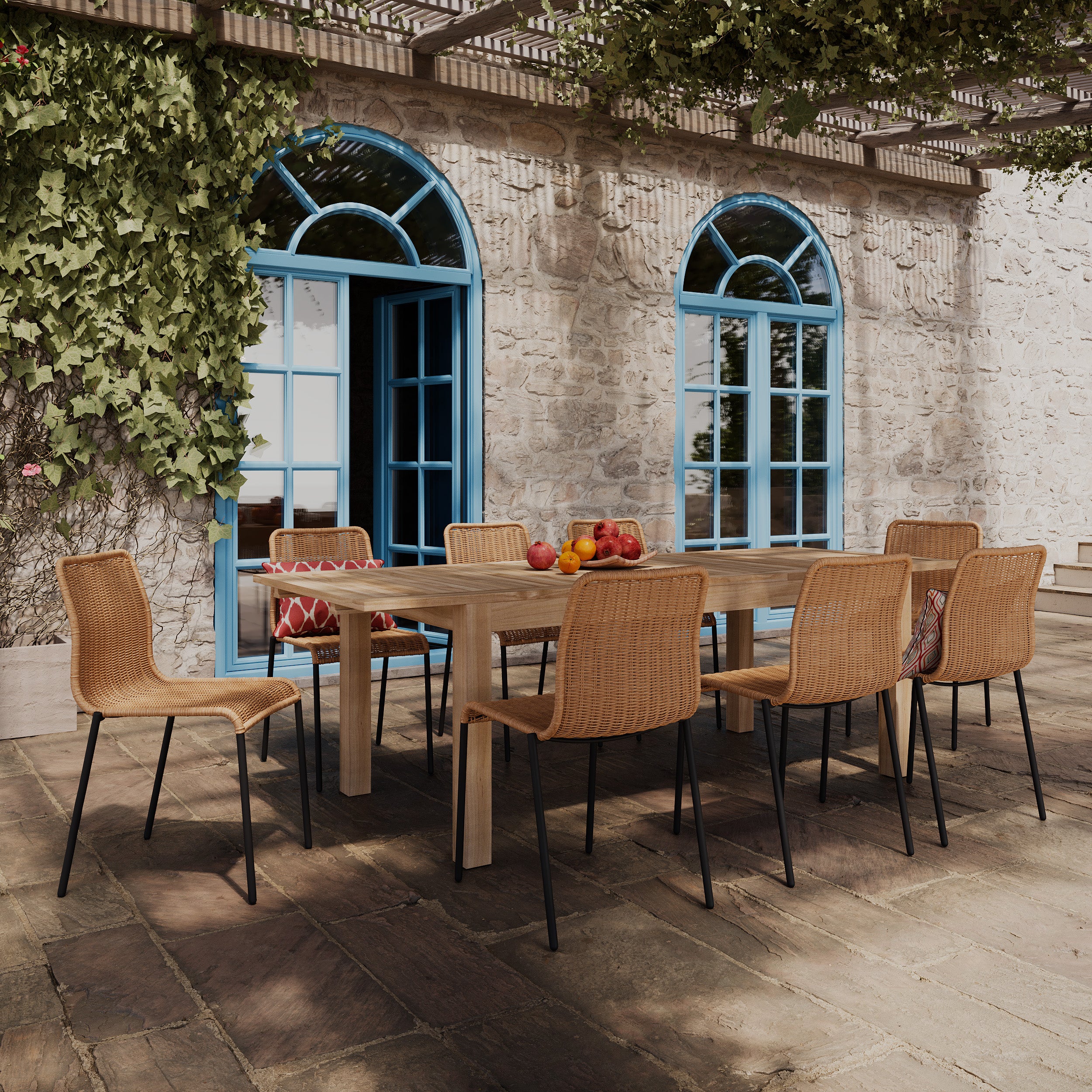 ensemble table et chaises de jardin sirivara 8 personnes en bois et resine