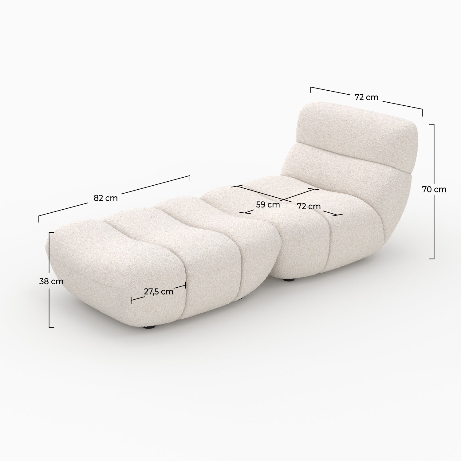 Ensemble teddy fauteuil pouf tissu bouclé blanc