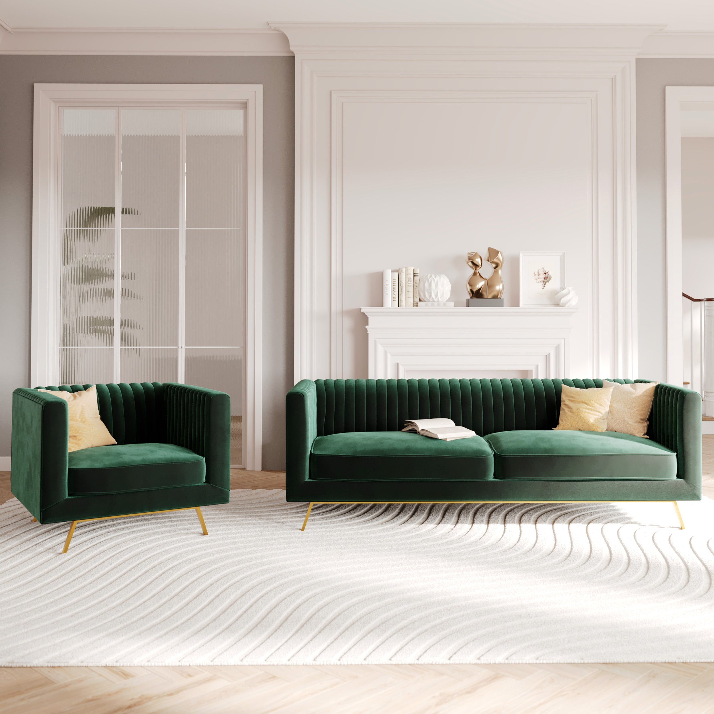 ensemble velours vert gatsby canape fauteuil