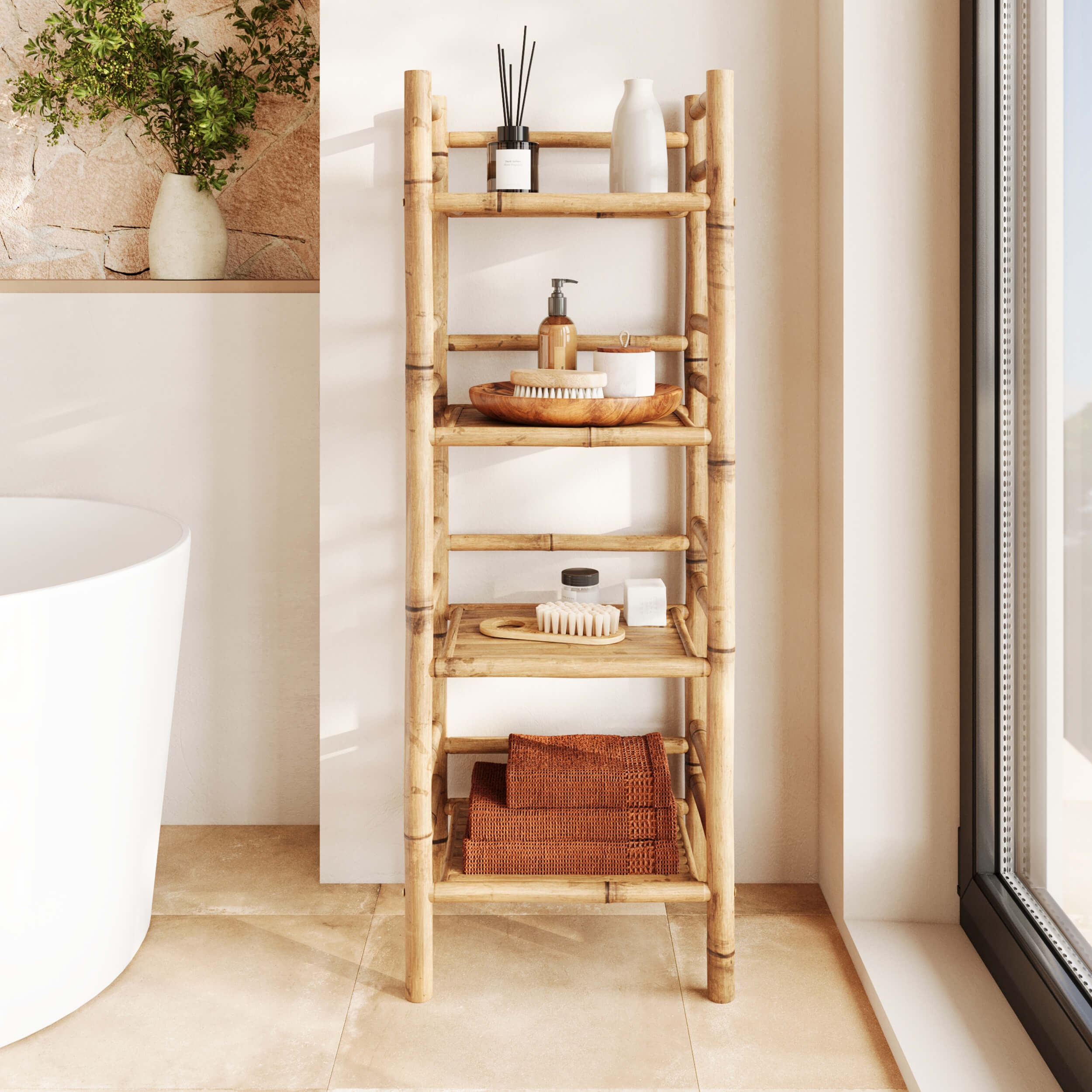 Étagère bambou 4 etages salle de bain