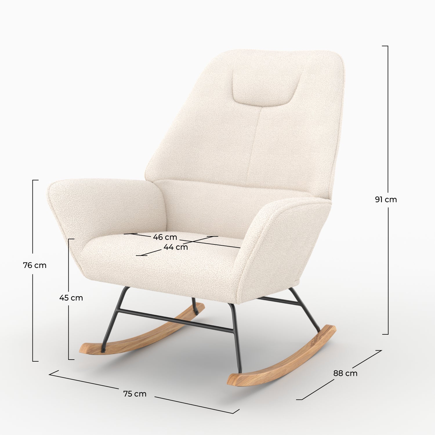 Fauteuil balancelle Shaun en tissu bouclé blanc