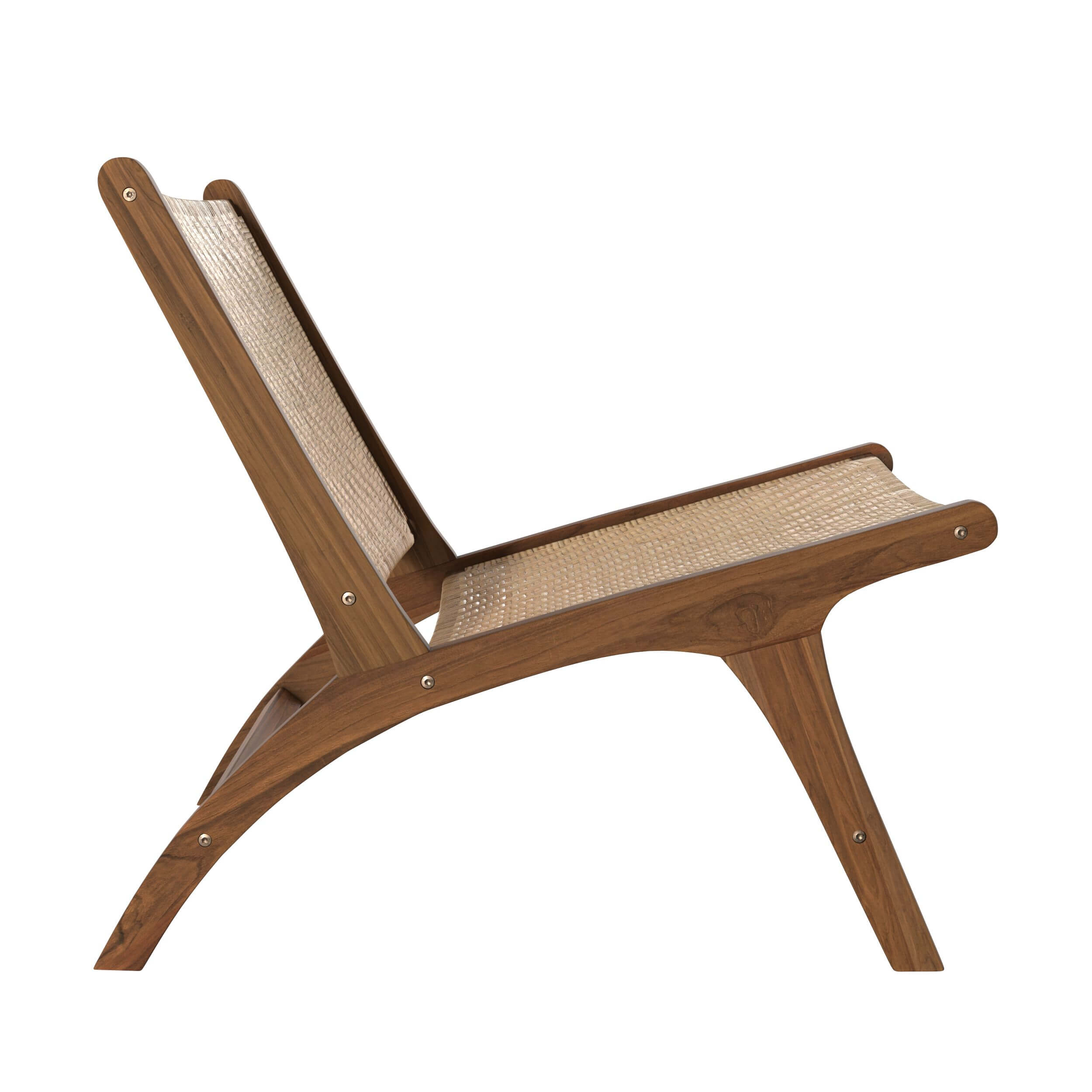 poltrona in legno di teca intrecciata a zigzag in rattan kilka