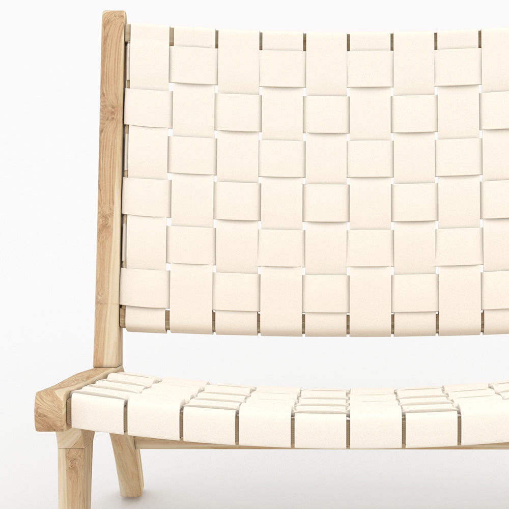 poltrona in legno e pelle kuna bianco intrecciata