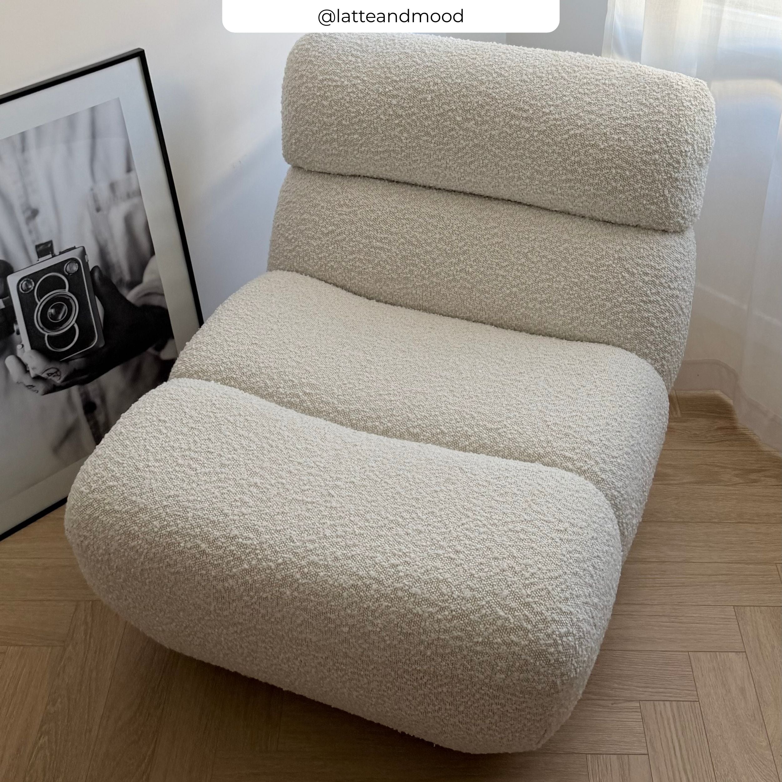 Sillón Teddy de tela bouclé blanca