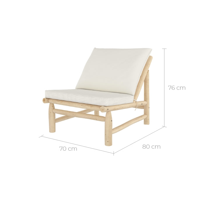 poltrona da giardino makam in legno di teak e cuscini bianchi