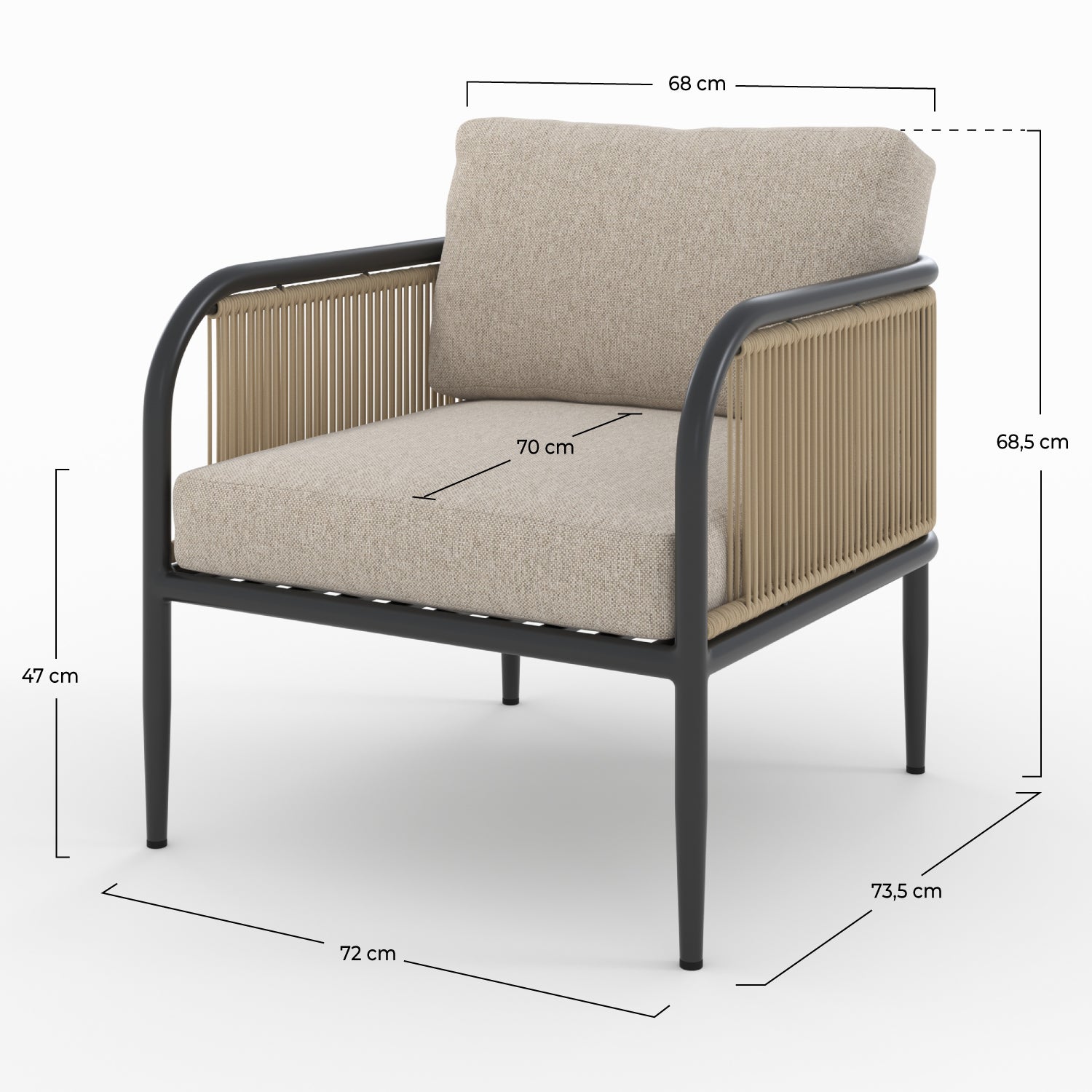 fauteuil de jardin wilo en acier et tissu beige