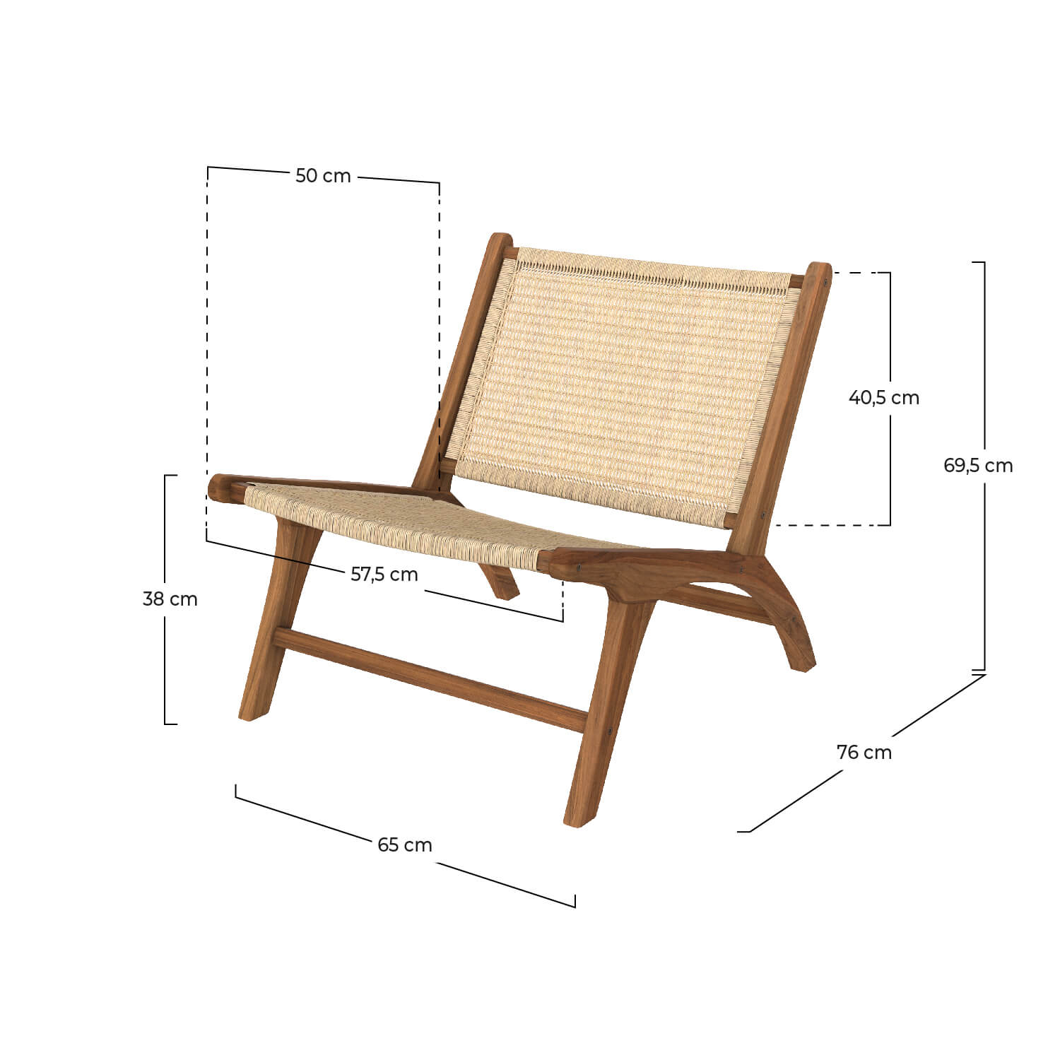 poltrona in legno di teak e rattan naturale kilka