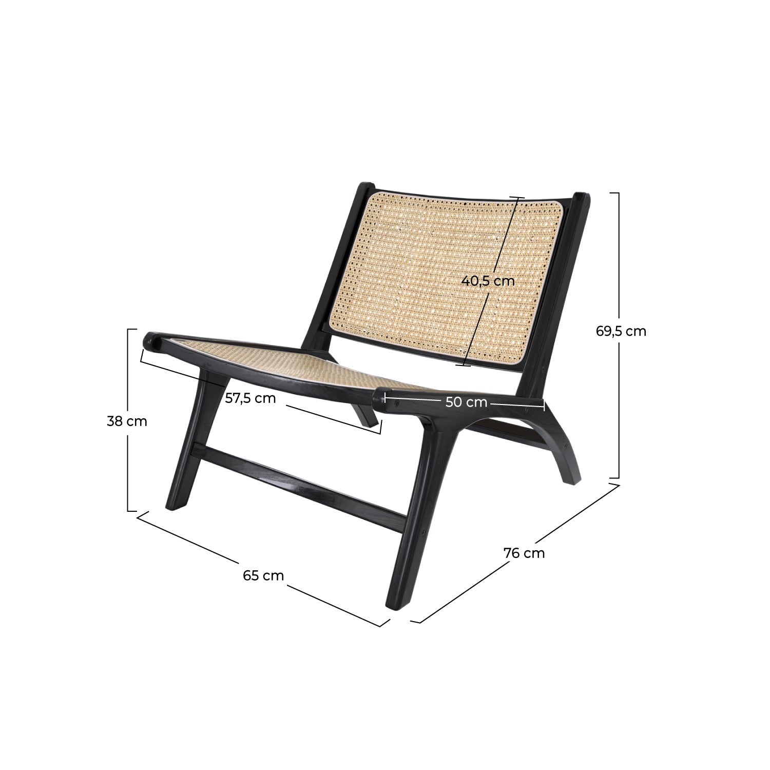 poltrona in midollino intrecciato e legno nero
