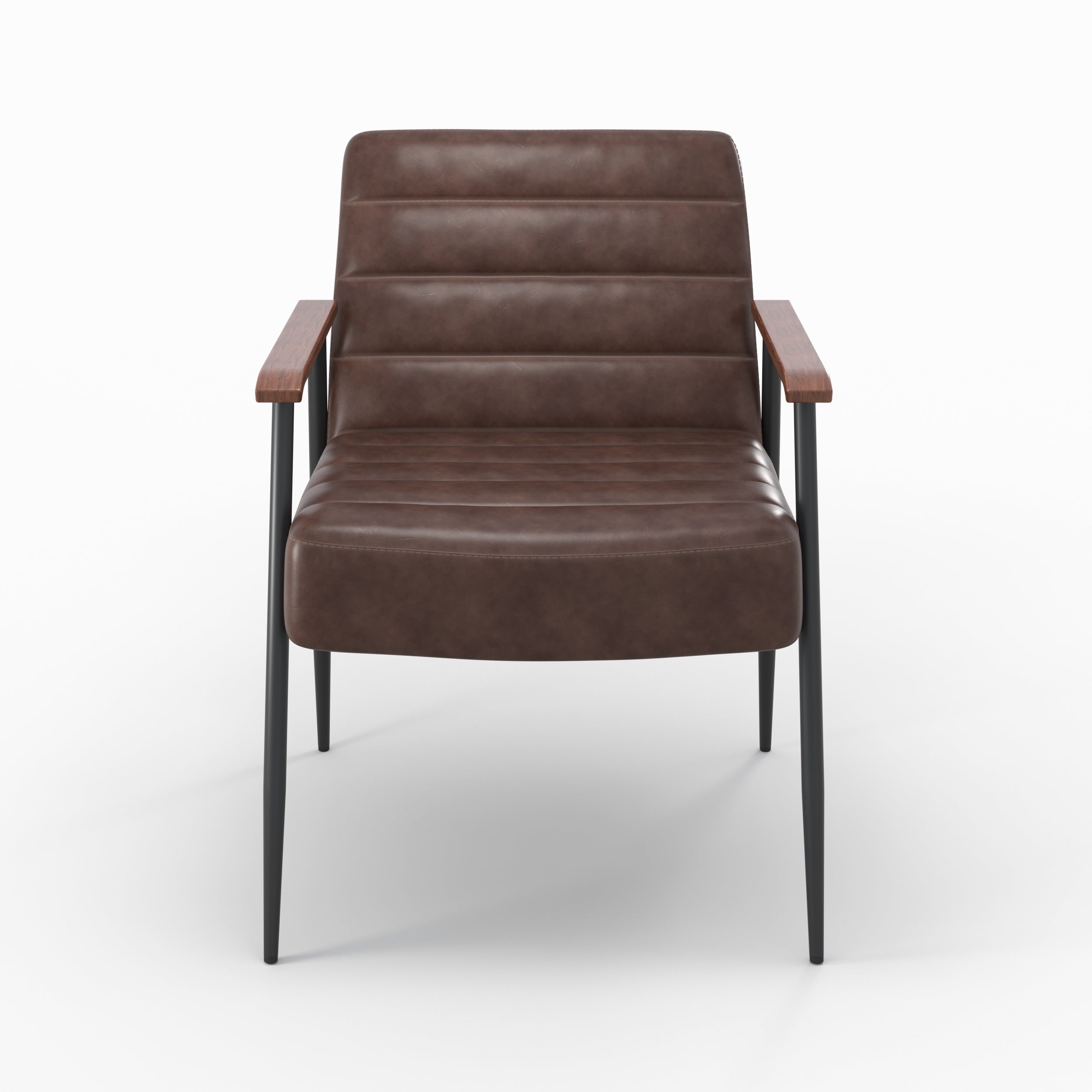 fauteuil en cuir marron hugues pieds metal noir