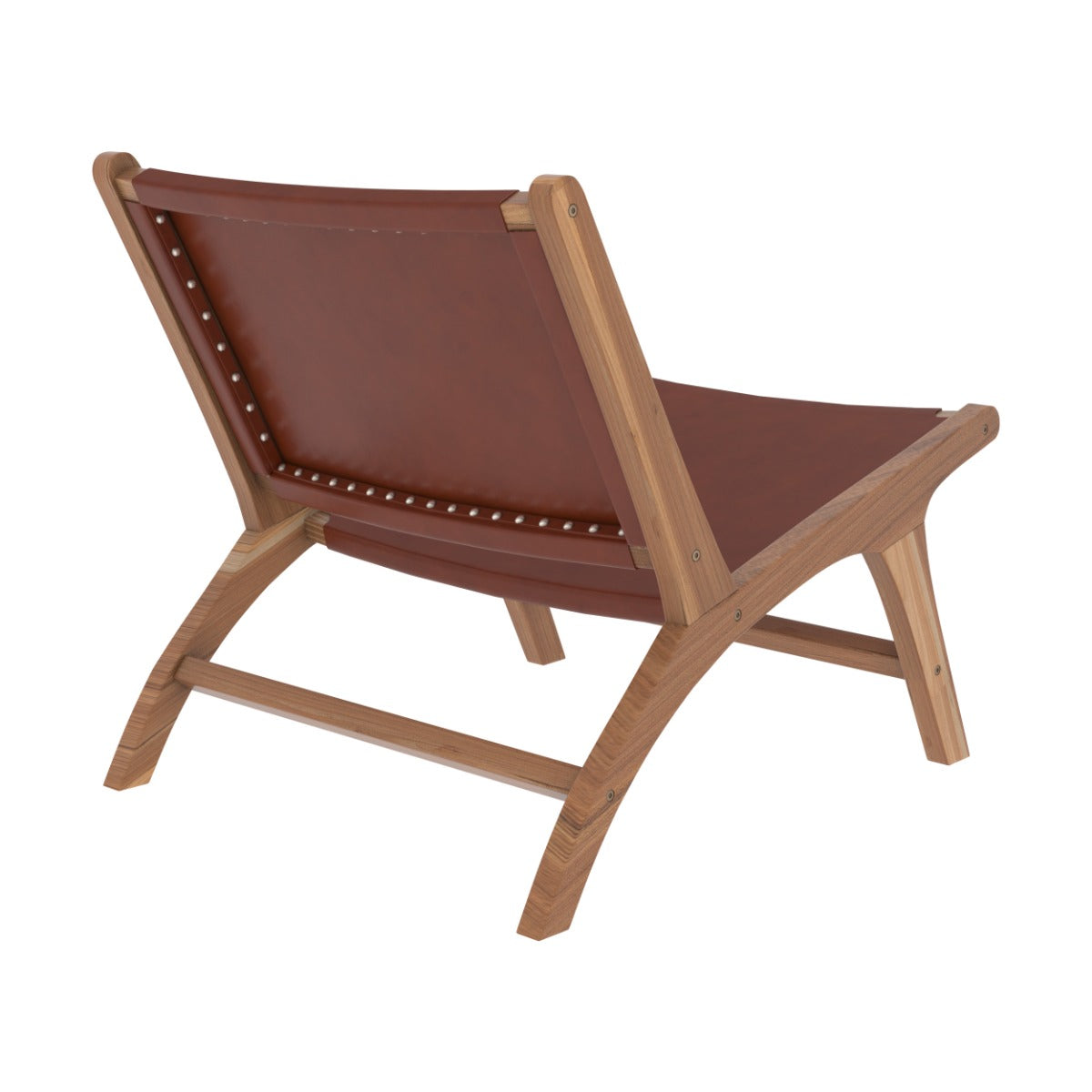 poltrona in teak e pelle liscia marrone kuna