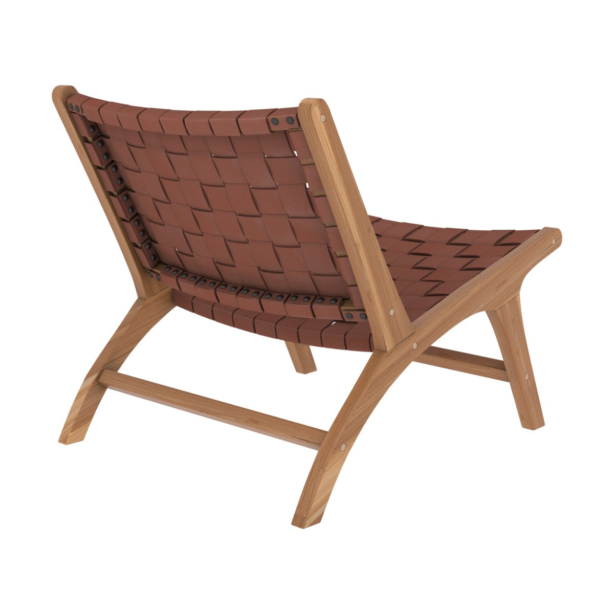 poltrona in teak e cuoio intrecciato marrone kuna