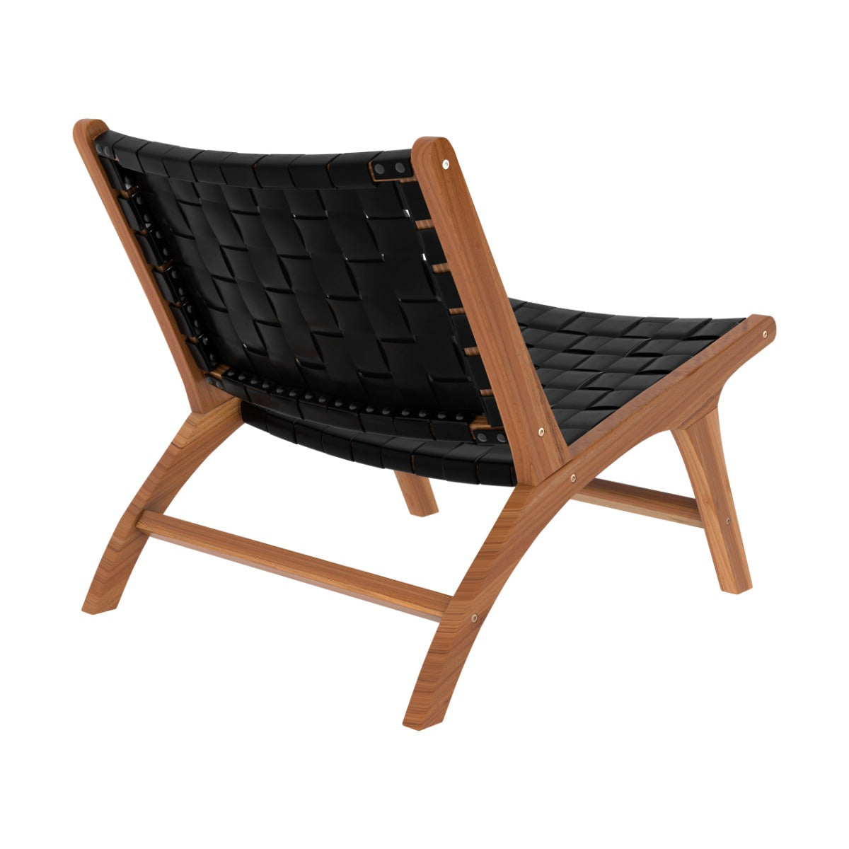 poltrona in teak e pelle intrecciata nera kuna