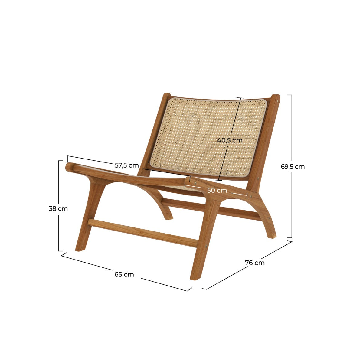poltrona in teak intrecciata in cannage e rattan kilka
