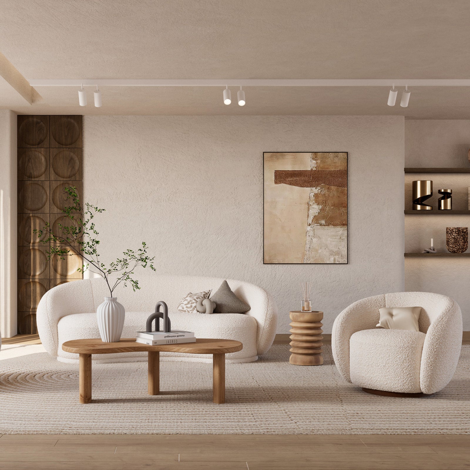 fauteuil en tissu boucle blanc pivotant naya ambiance
