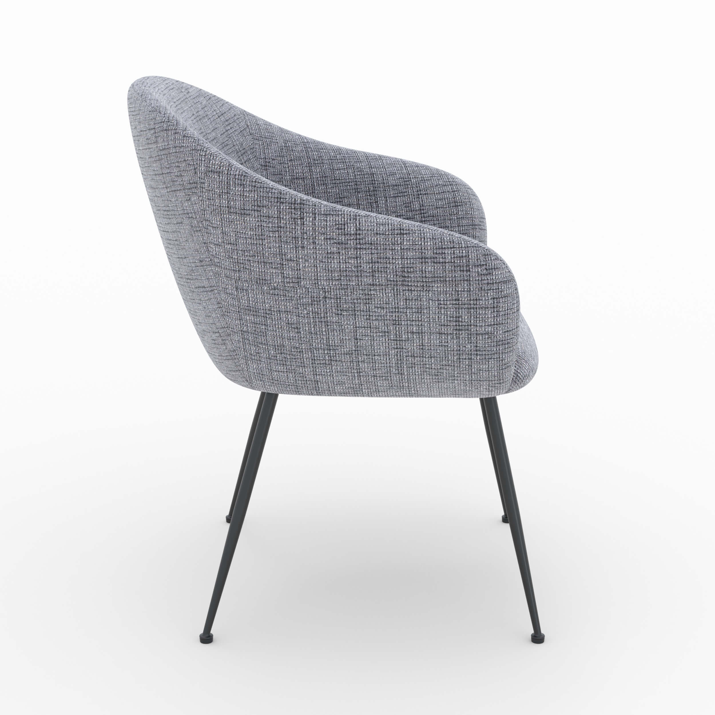 poltrona in tessuto grigio cinese gambe nere sottili socky confortevole braccioli
