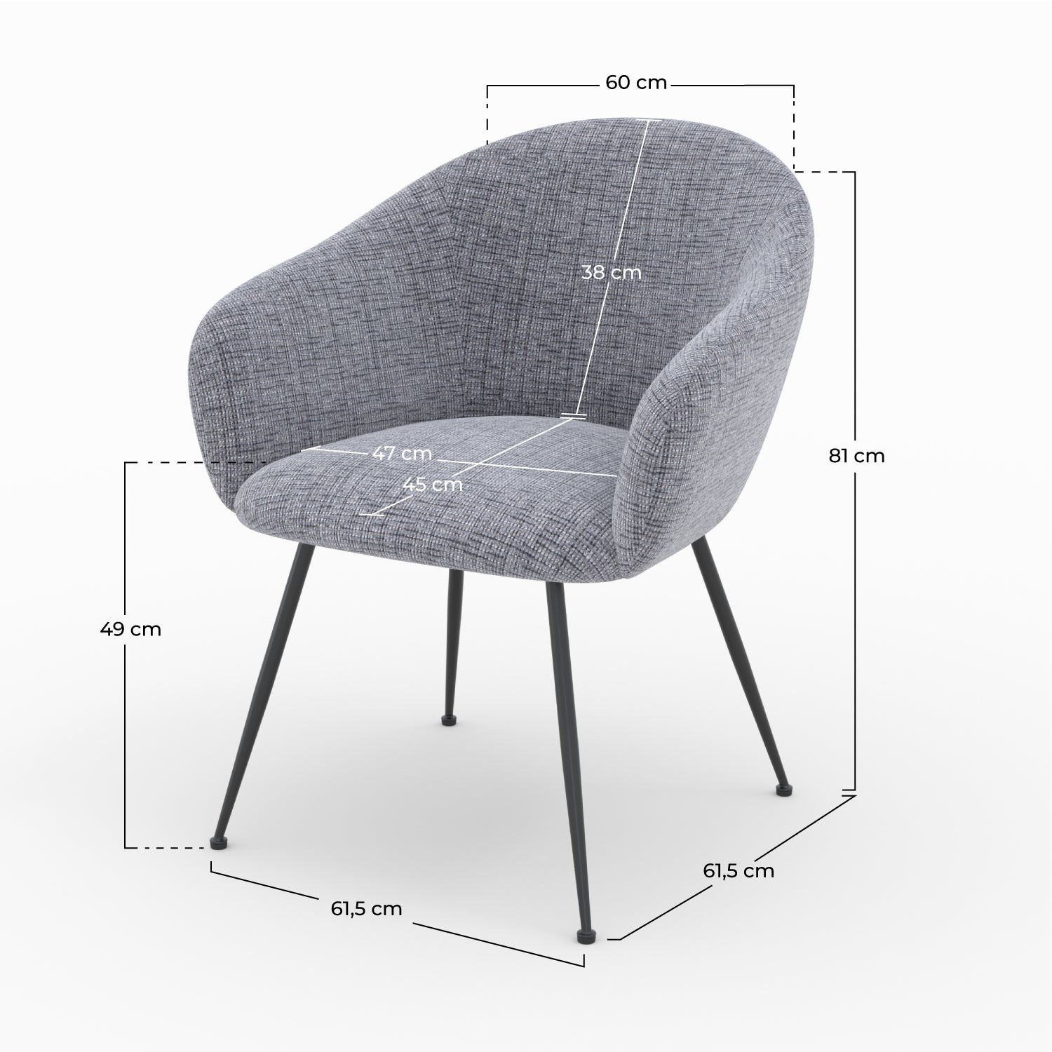 poltrona in tessuto grigio cinese con gambe nere sottili socky