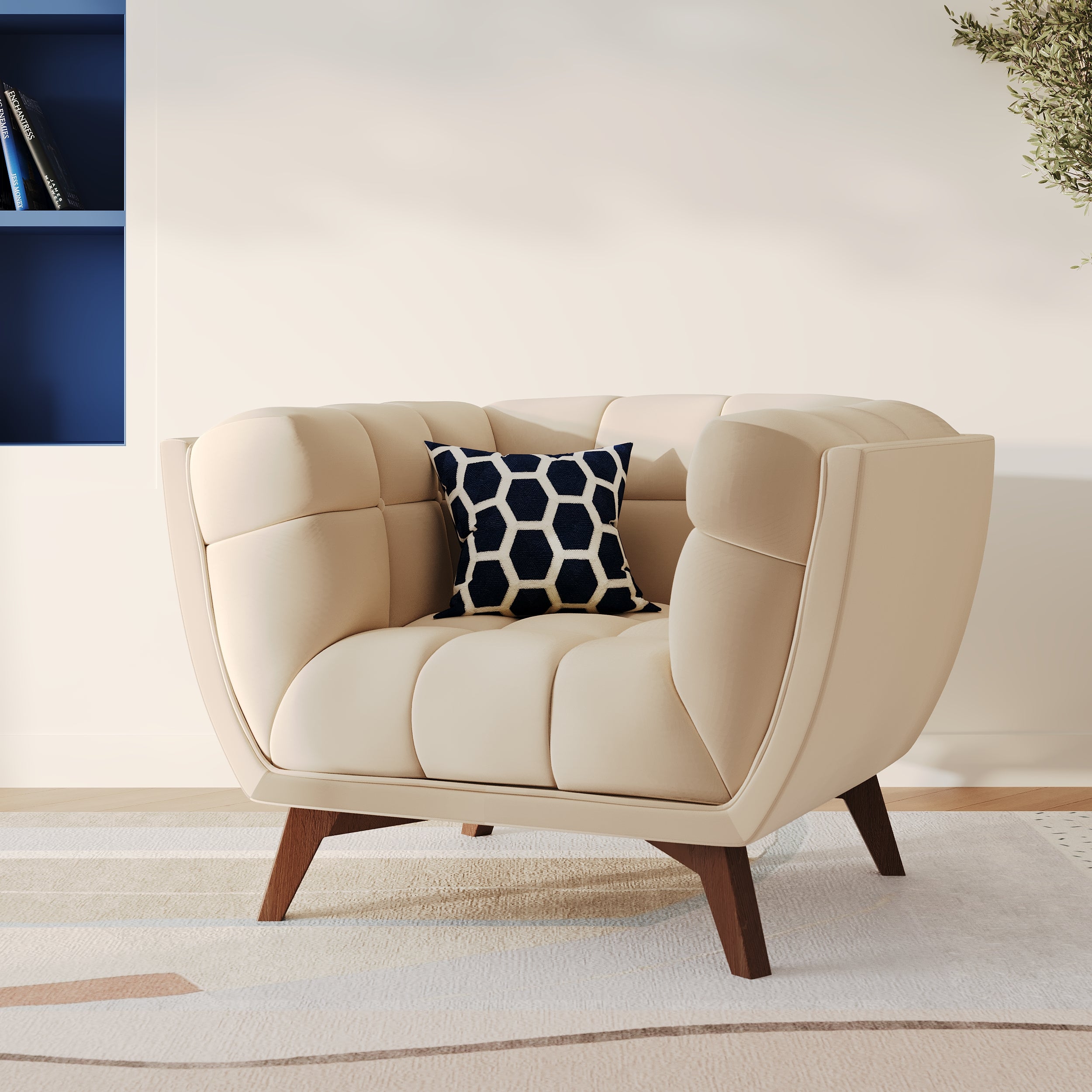 Fauteuil en velours beige Mona