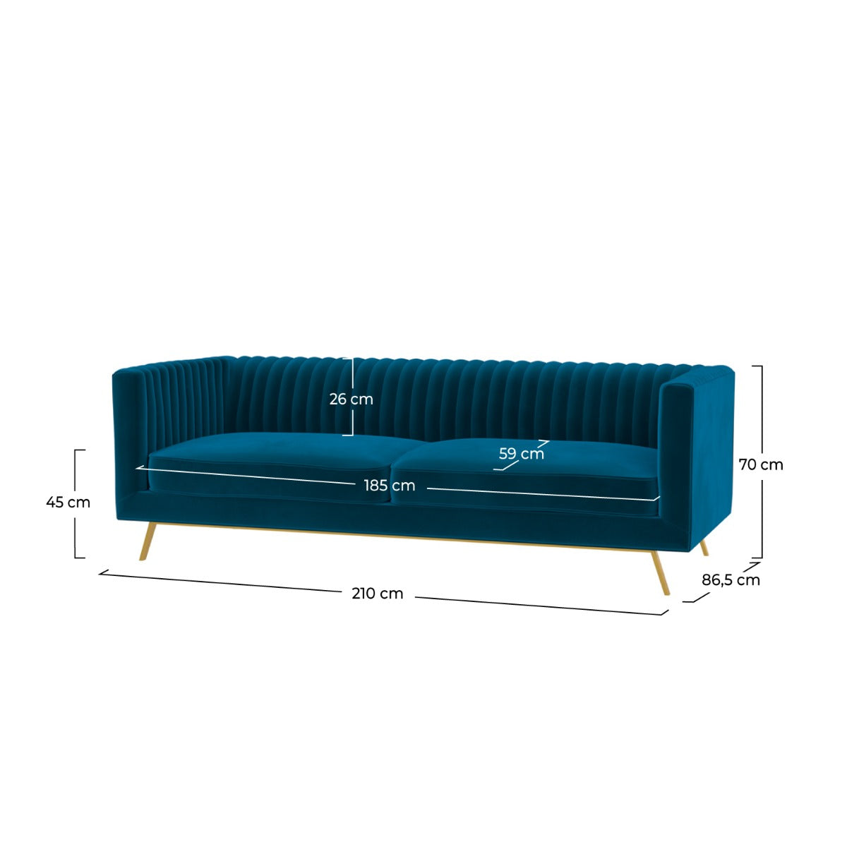 poltrona gatsby 3 posti in velluto blu scuro