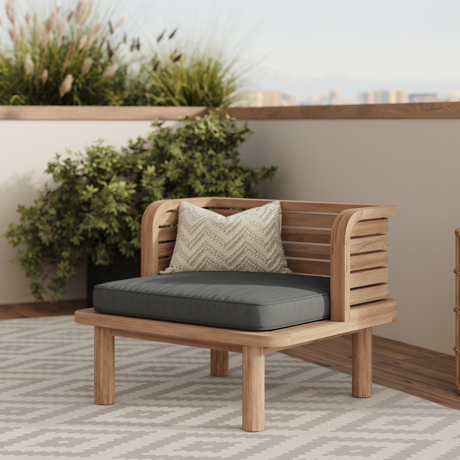 Fauteuil gris teck massif