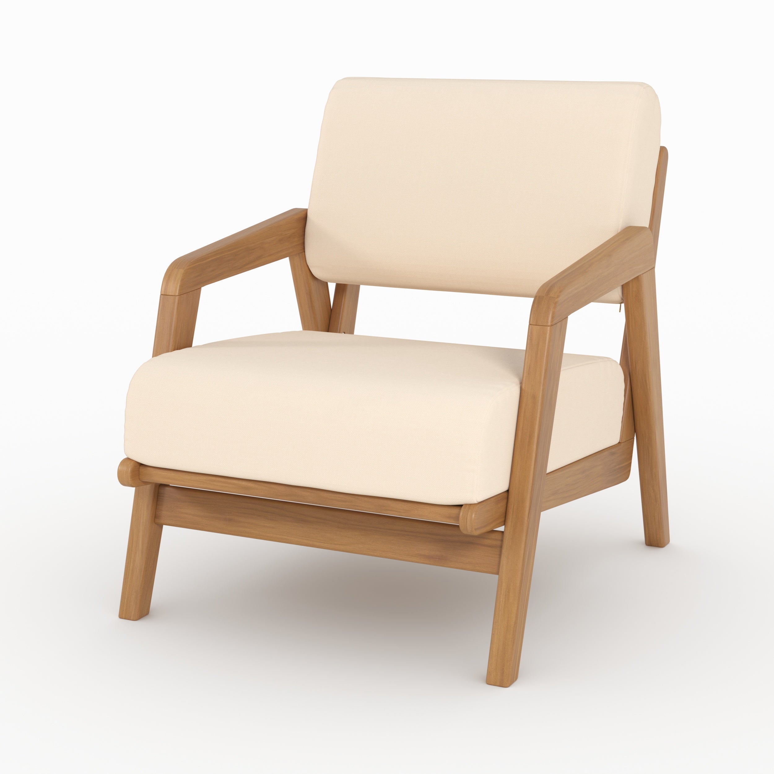 Fauteuil jardin Siargao acacia tissu beige clair vue perspective