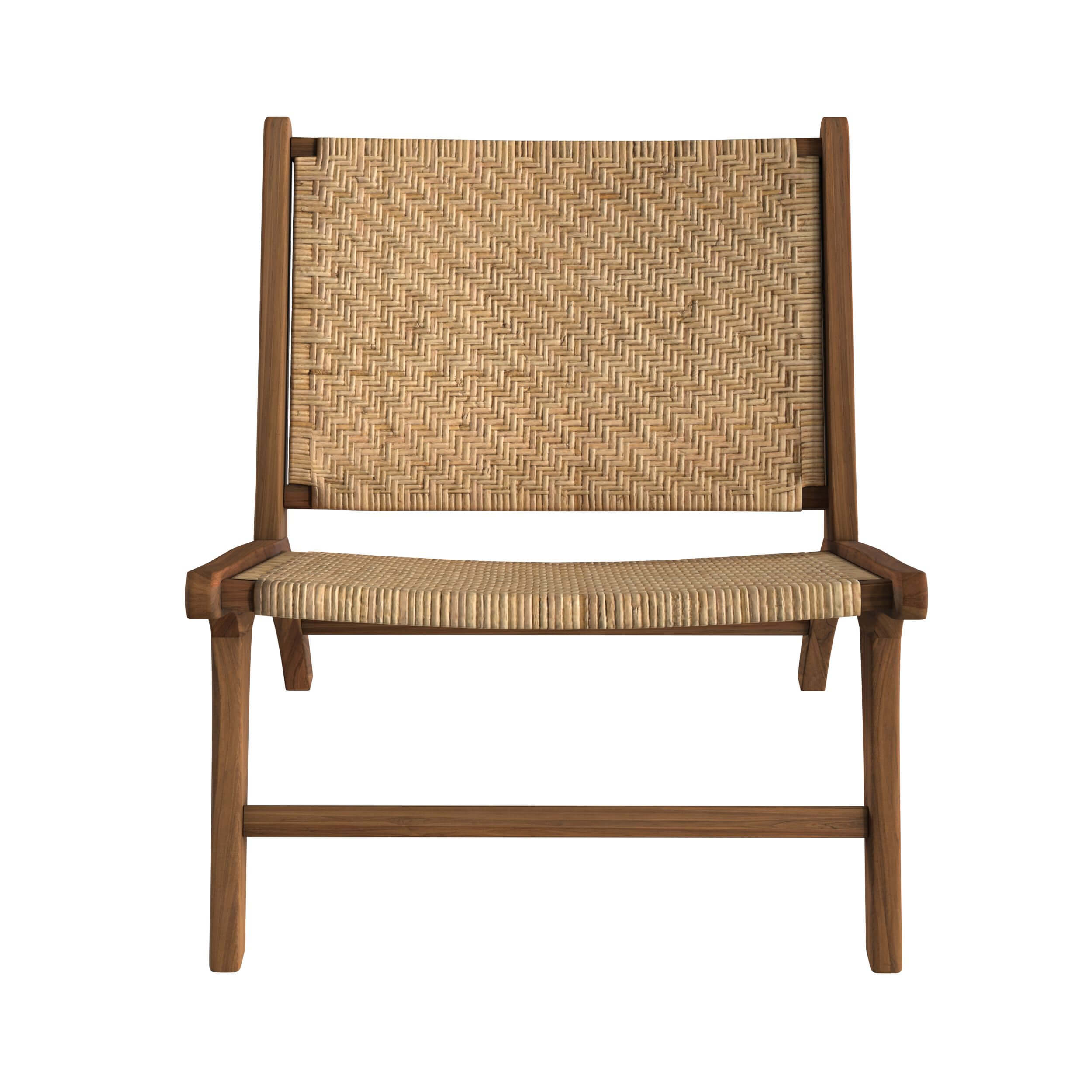 poltrona kilka in legno di teak con intreccio a zigzag in rattan
