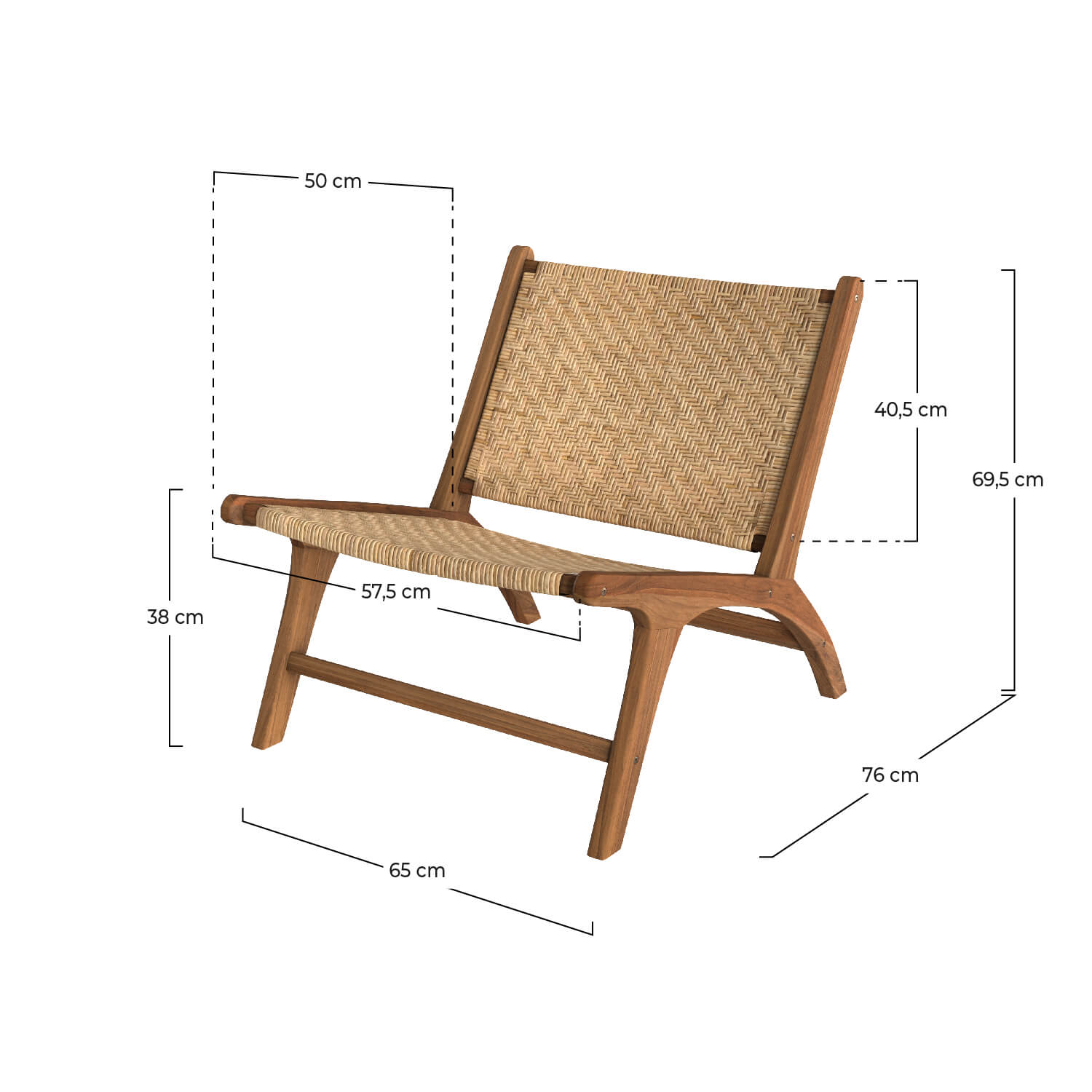 poltrona kilka in legno di teak e intreccio a zigzag in rattan