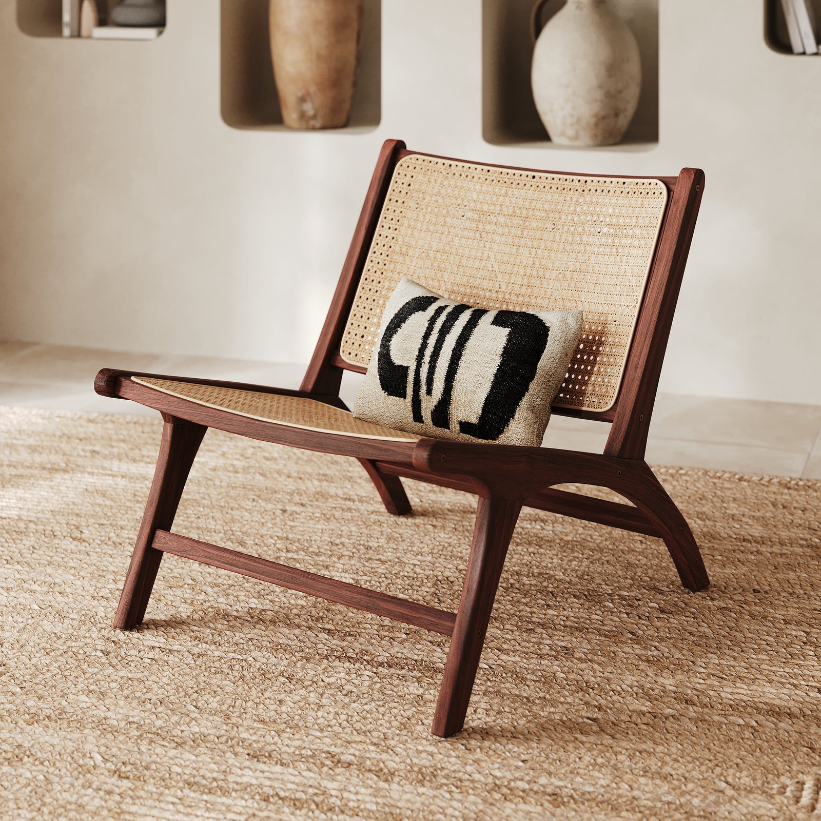 fauteuil vintage moderne boheme teck effet noyer
