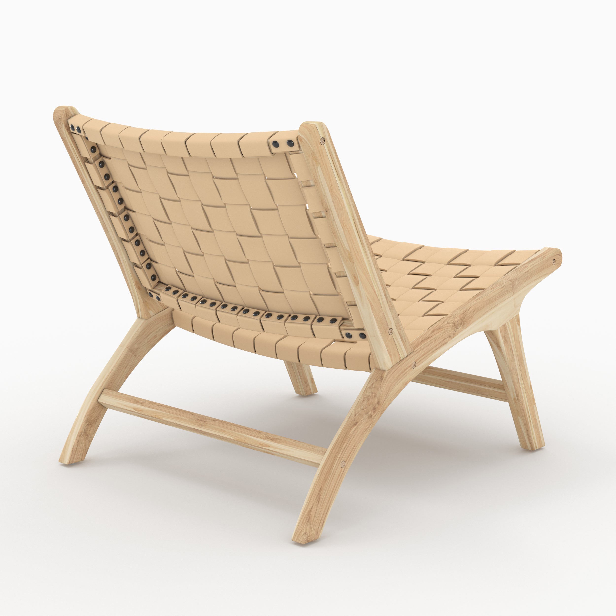 poltrona kuna beige in pelle e teak