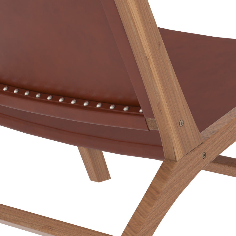 poltrona kuna in legno di teak e pelle liscia