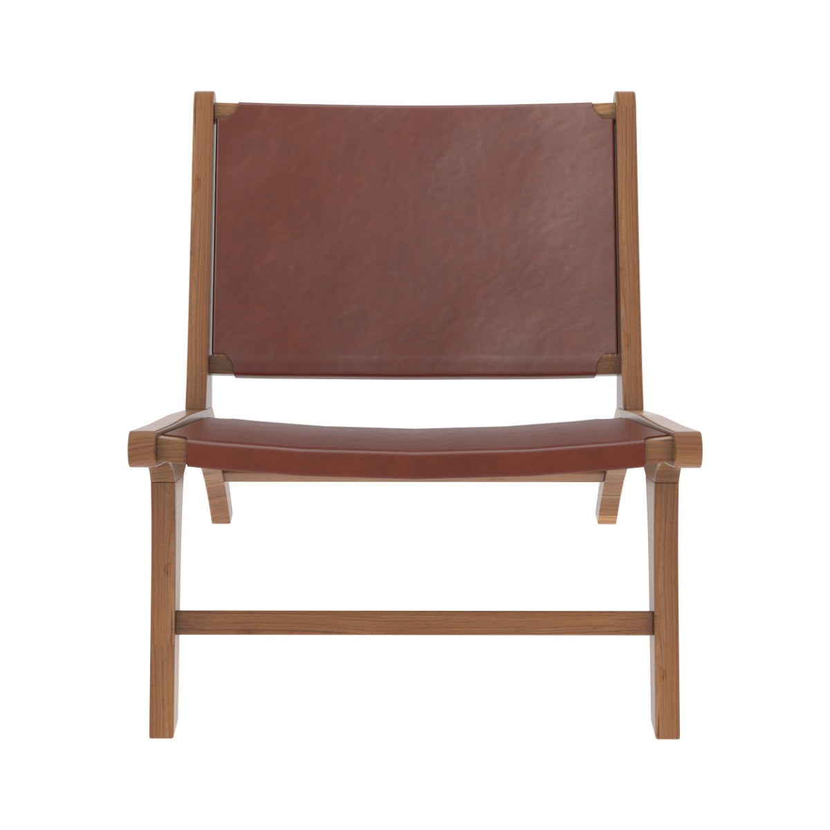 poltrona kuna in teak e pelle marrone