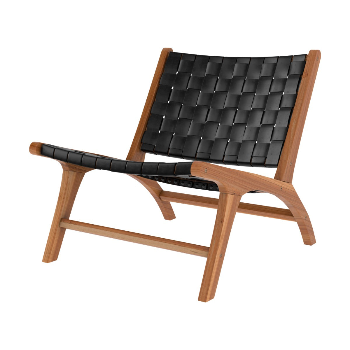 fauteuil kuna en teck et cuir tresse noir