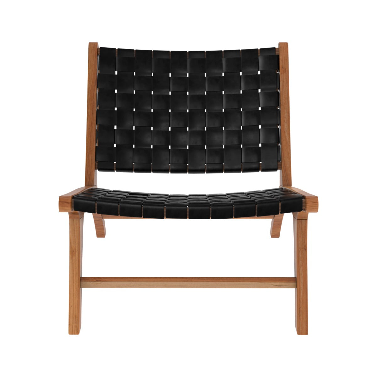 poltrona kuna in teak e pelle intrecciata