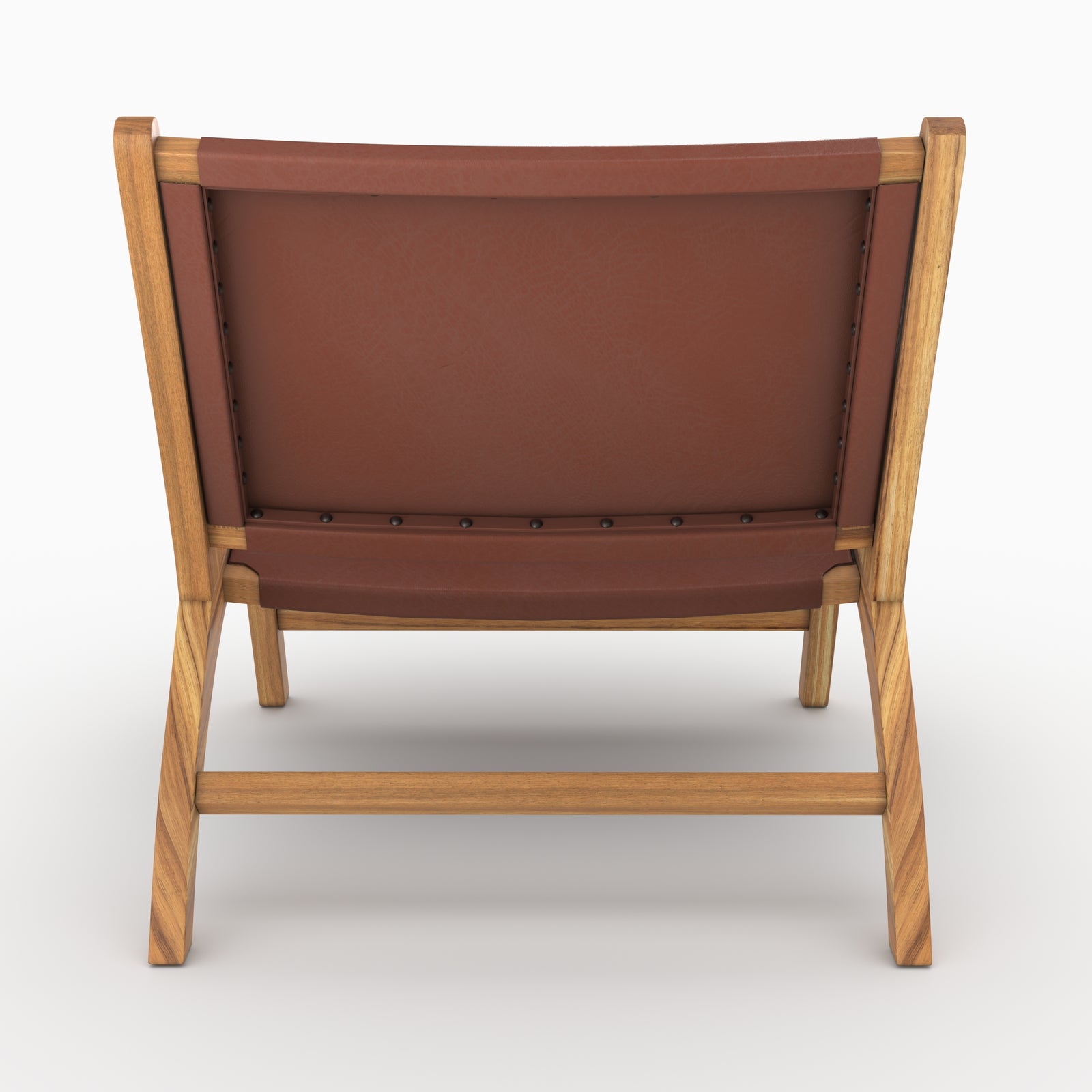 Fauteuil Kuna en teck et cuir lisse marron vu de dos - Maison Pavane