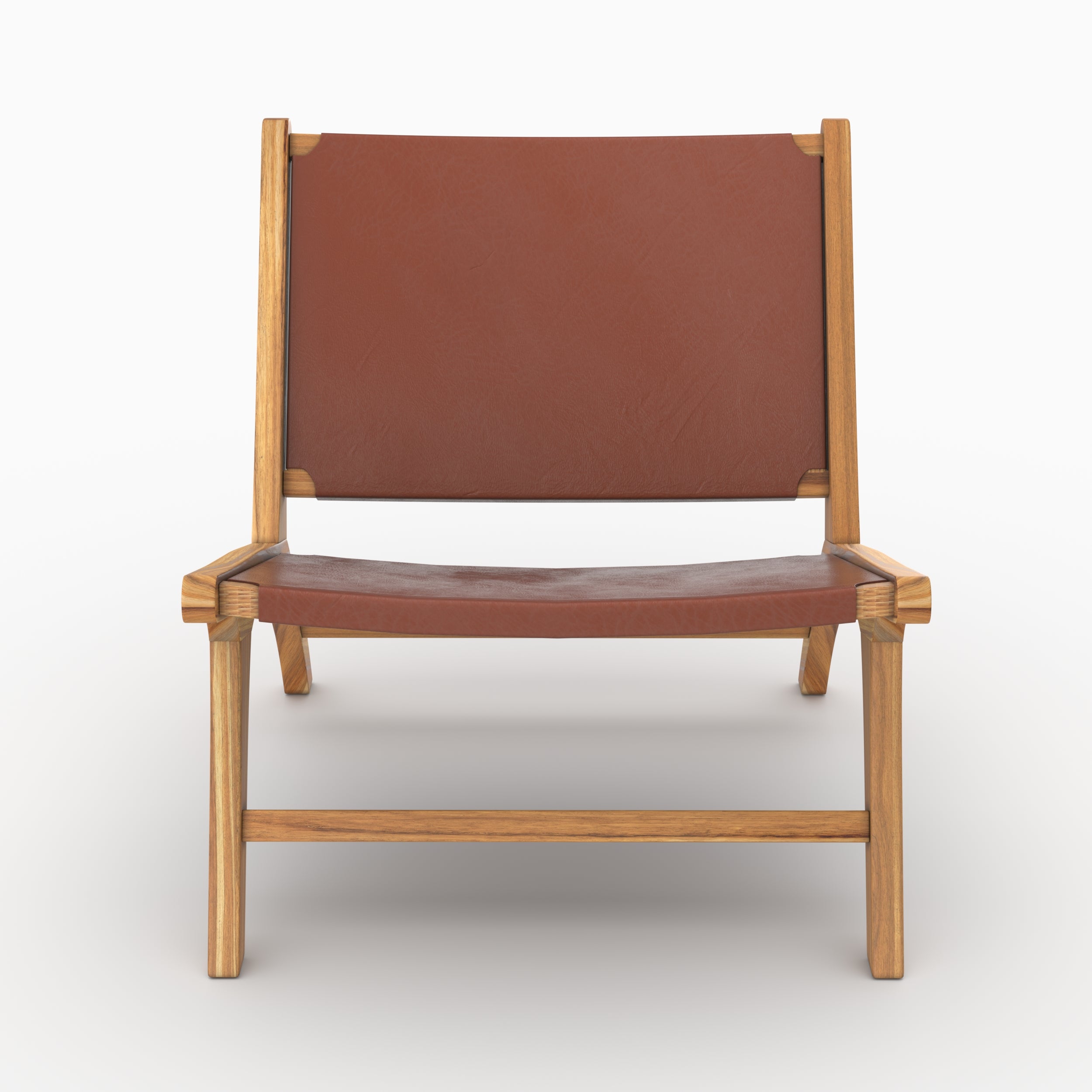 Fauteuil Kuna en teck et cuir lisse marron vu de face - Maison Pavane