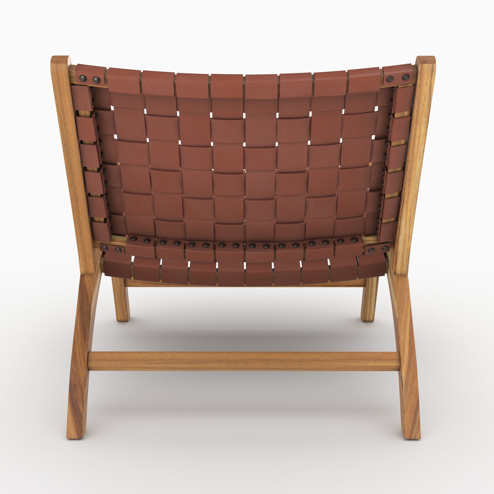Fauteuil Kuna en teck et cuir tressé marron vu de dos - Maison Pavane
