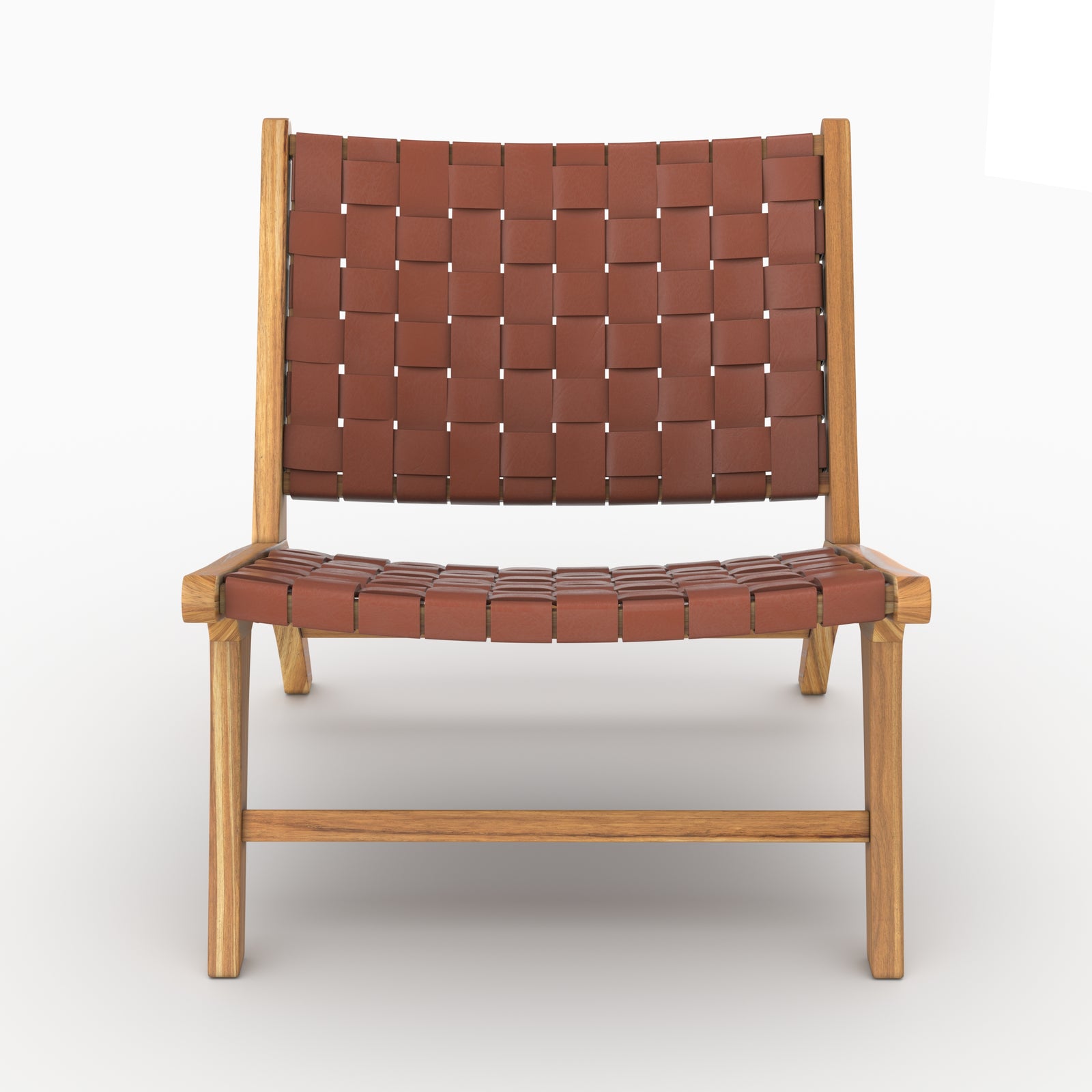 Fauteuil Kuna en teck et cuir tressé marron vu de face - Maison Pavane