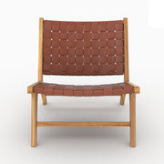 Fauteuil Kuna en teck et cuir tressé marron vu de face - Maison Pavane