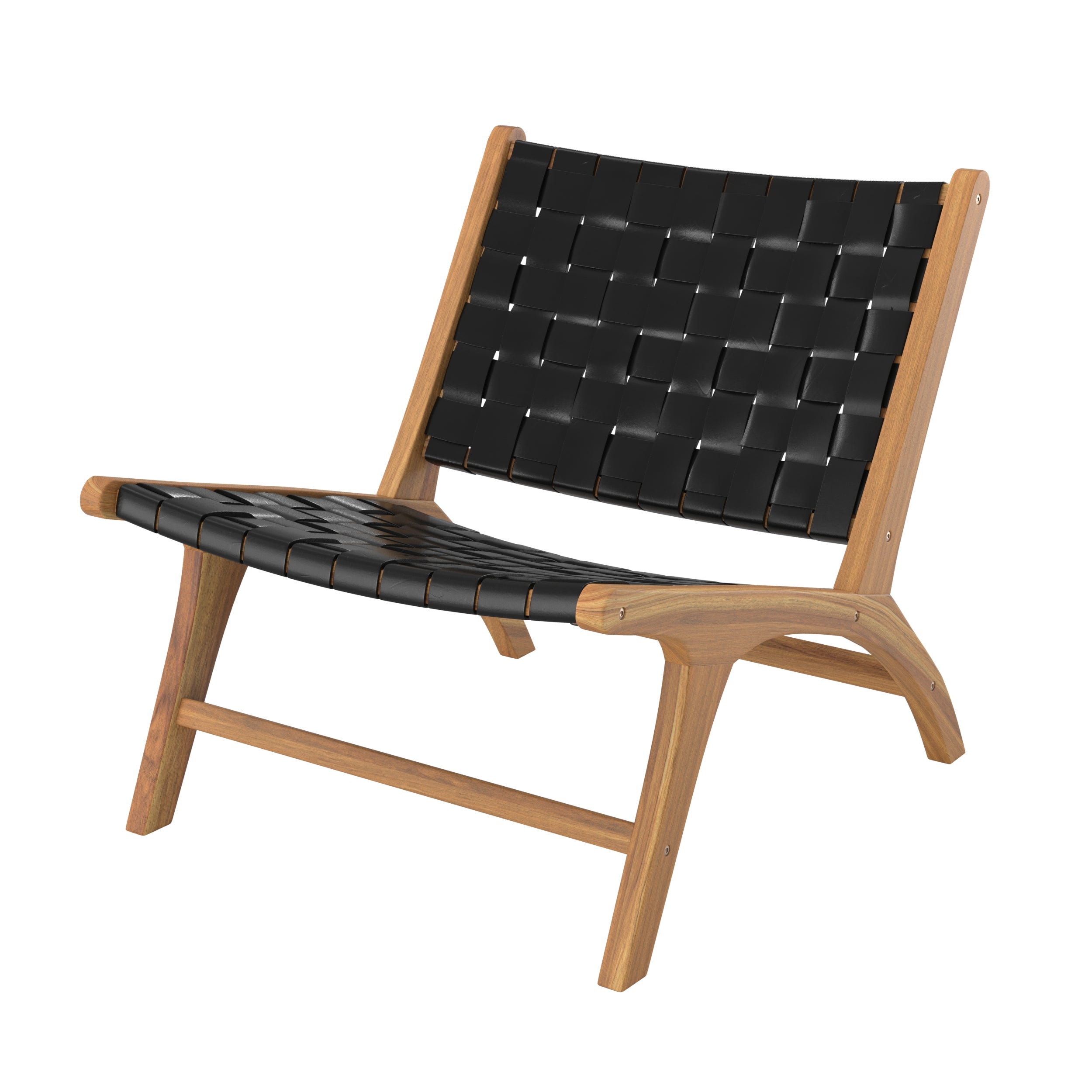 Fauteuil Kuna en teck et cuir tressé noir sur fond blanc - Maison Pavane