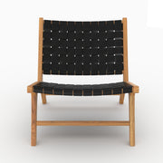 Fauteuil Kuna en teck et cuir tressé noir vu de face - Maison Pavane