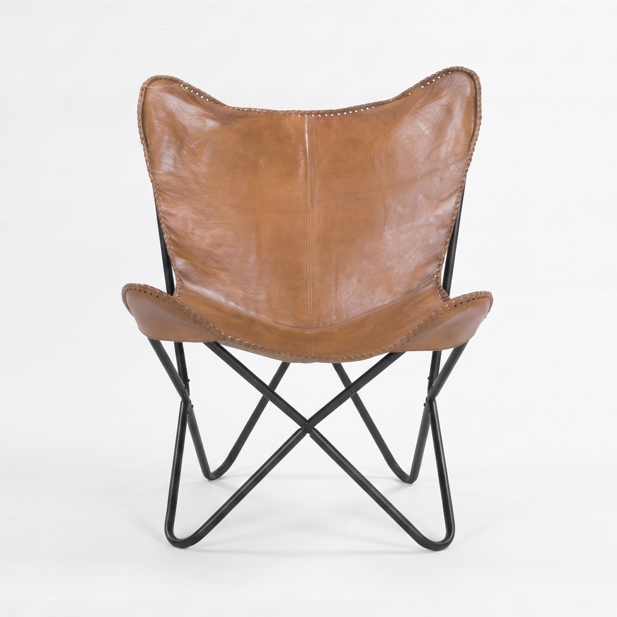 Fauteuil papillon Octave en cuir de buffle marron - Maison Pavane