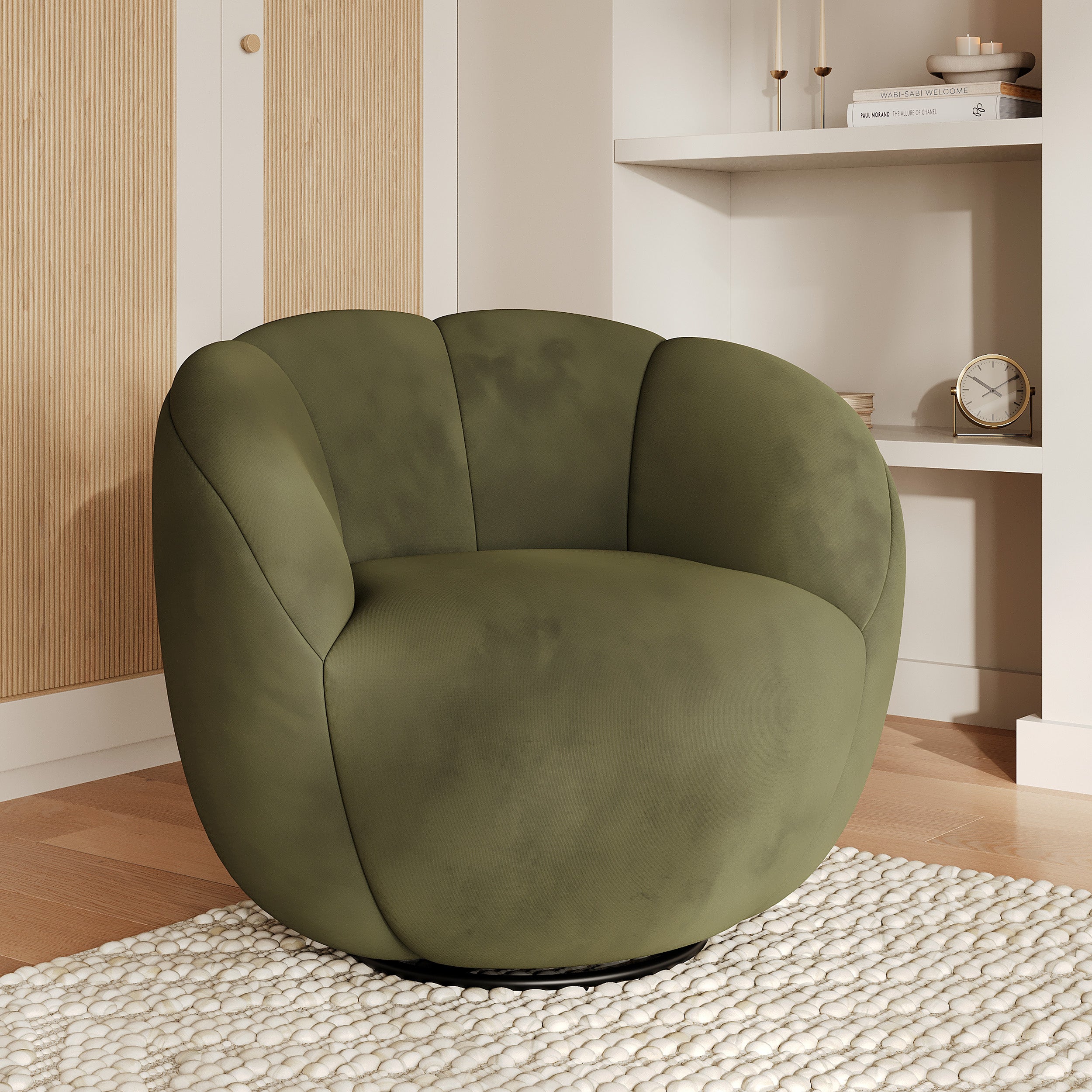 Fauteuil pivotant en velours vert foncé Yse