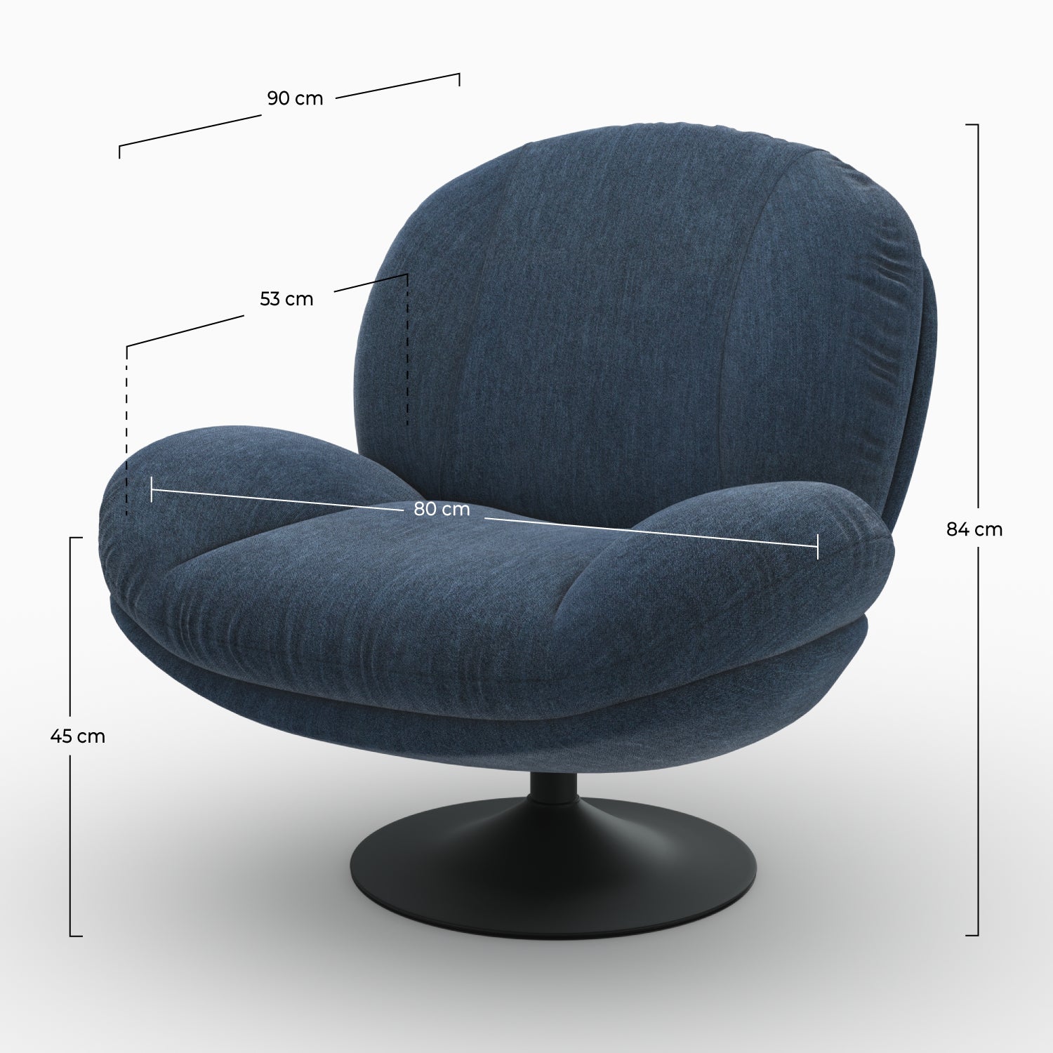 Fauteuil Ricci pivotant effet velours bleu foncé
