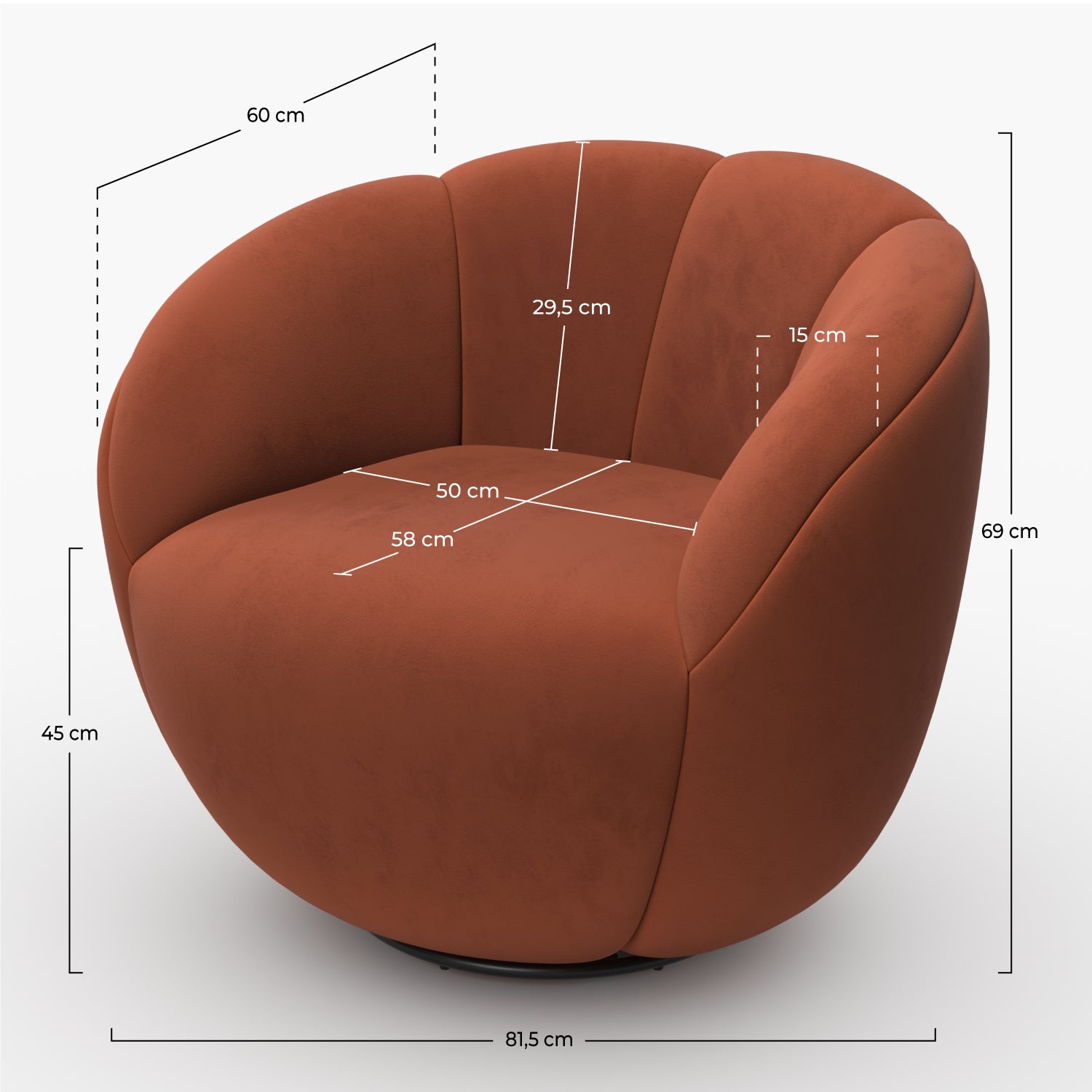 Fauteuil Yse velours rouille pivotant