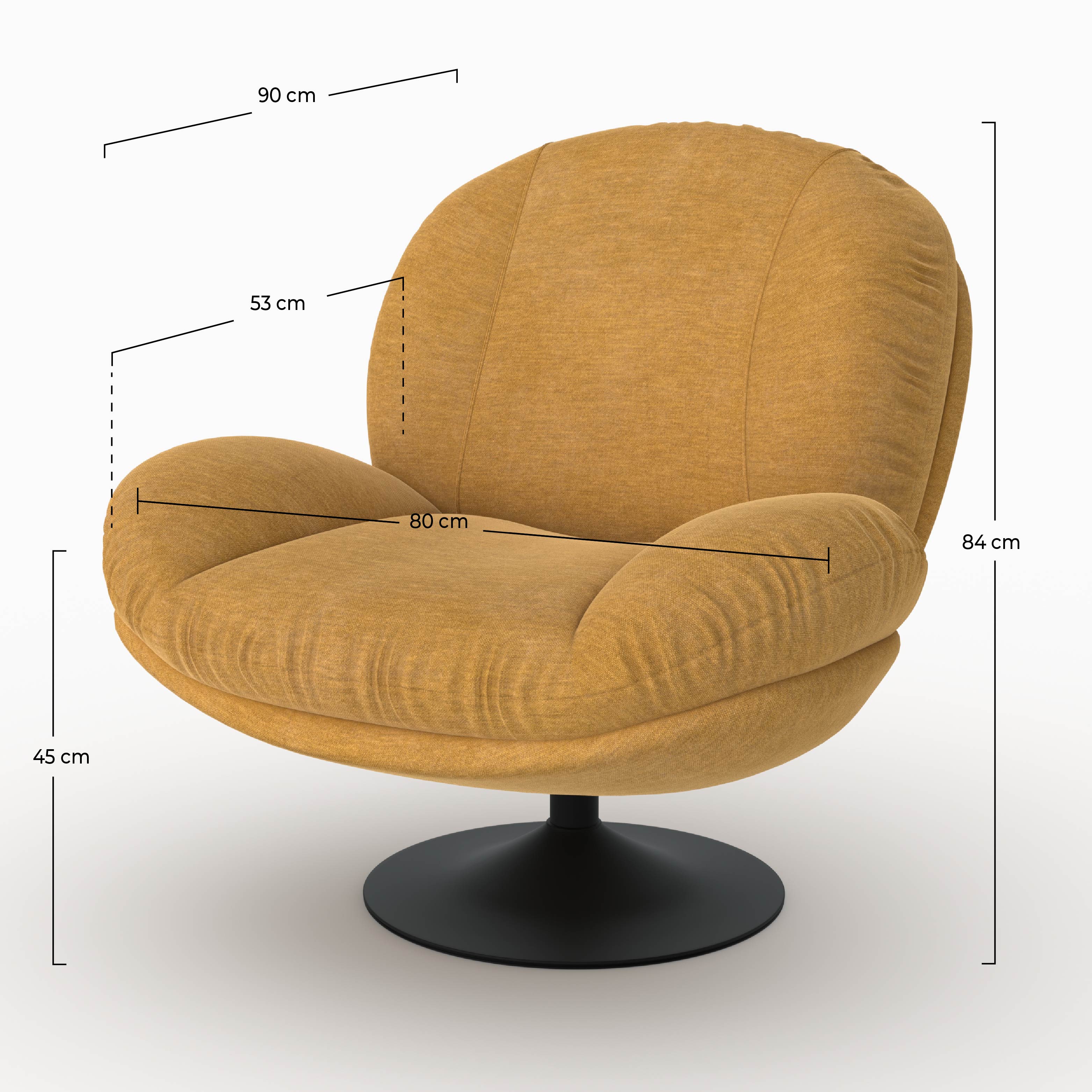Fauteuil Ricci pivotant en tissu effet velours jaune moutarde