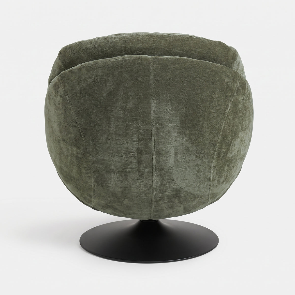 Fauteuil Ricci pivotant en tissu effet velours vert kaki, vue de dos - Maison Pavane
