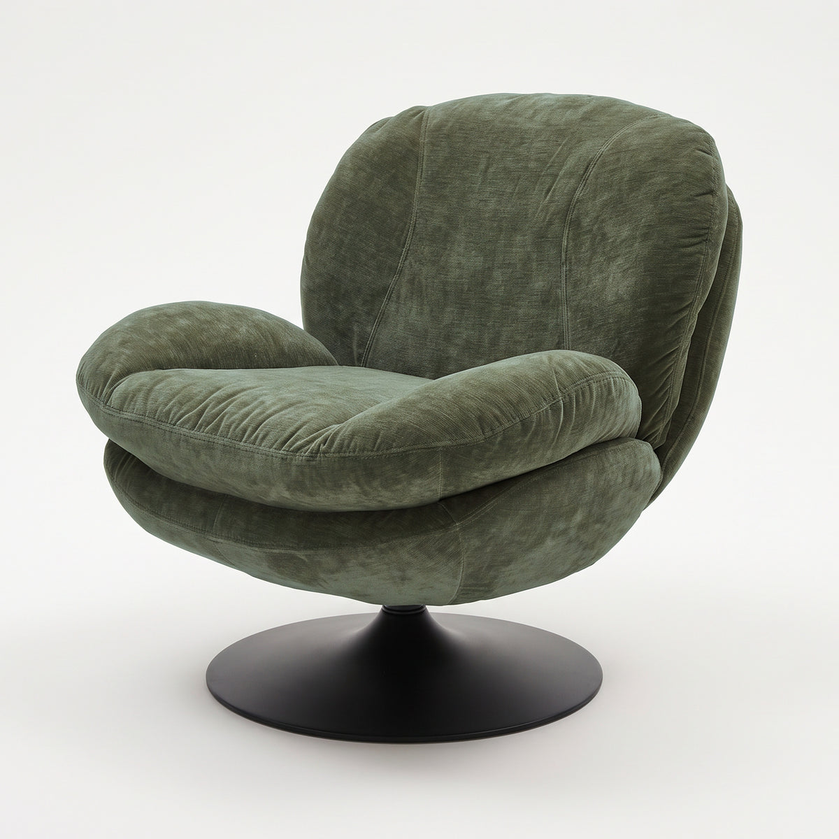 Fauteuil Ricci pivotant en tissu effet velours vert kaki - Maison Pavane